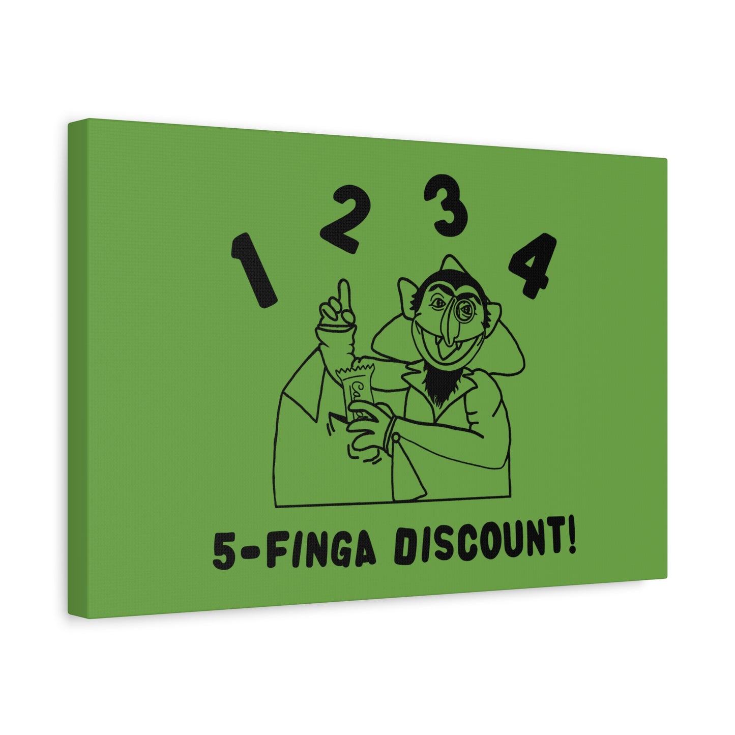 Five Finger Discount Outline Canvas Print Green - Sesame Street The Count Parody Art Print