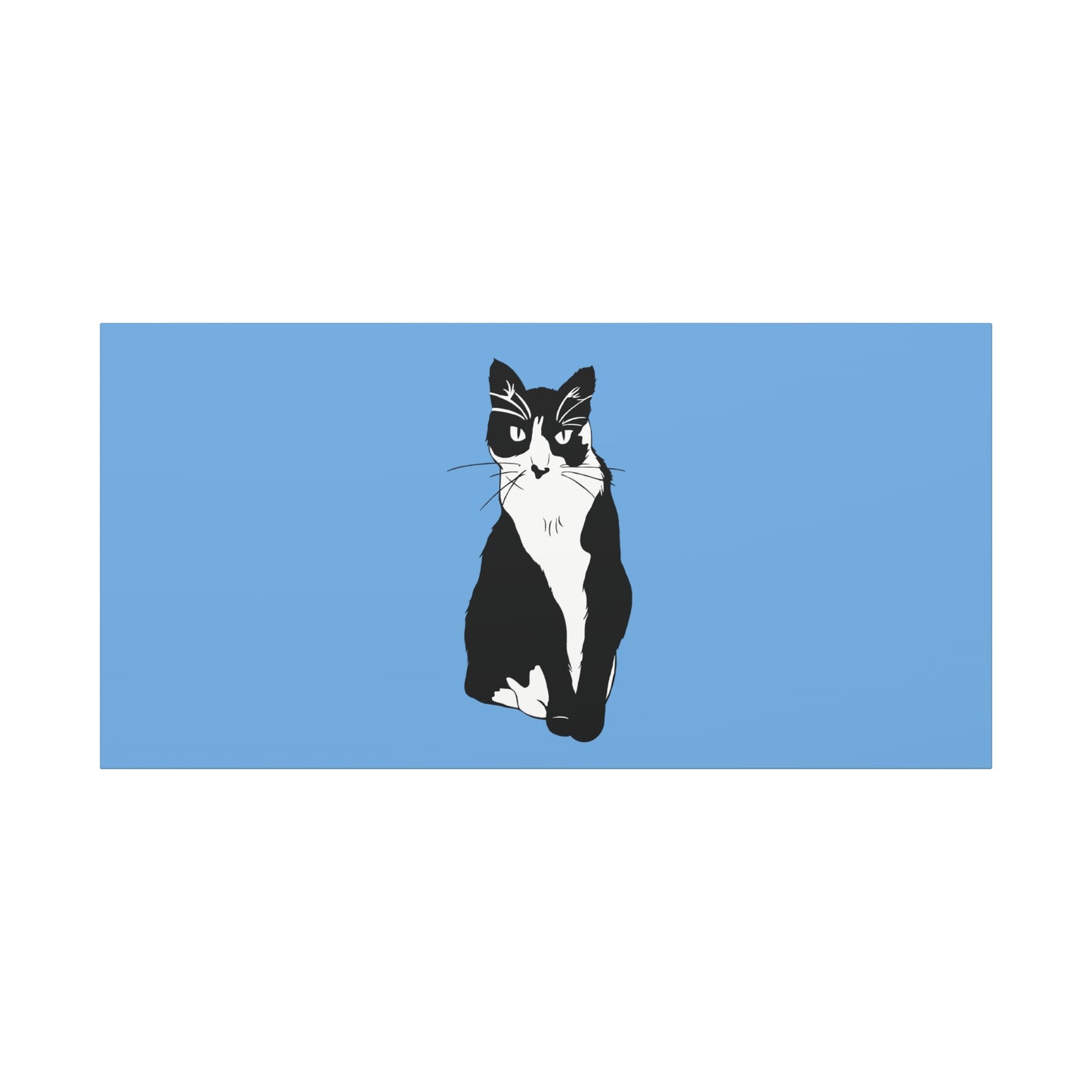 Cat Canvas on Light Blue (B&W Style Cat) - Cat Drawing Art