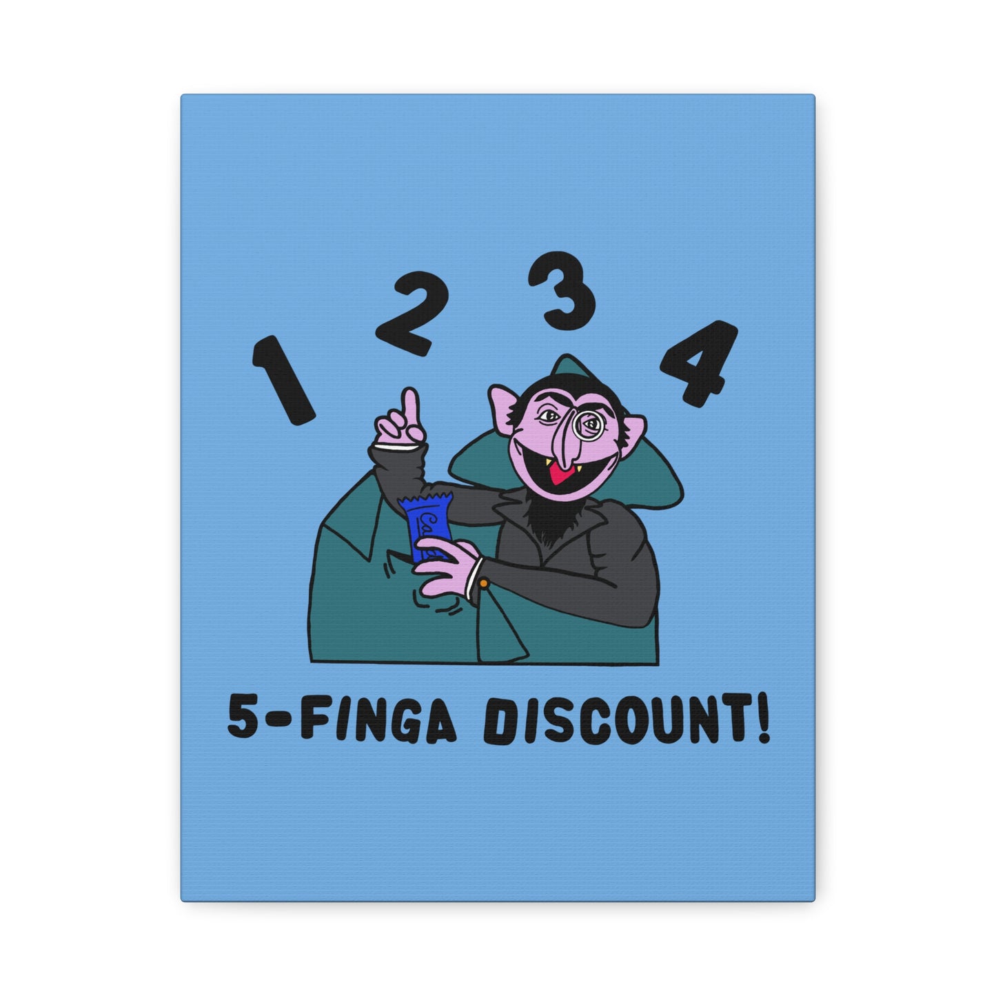 Five Finger Discount Canvas Print Light Blue - Sesame Street The Count Parody Art Print