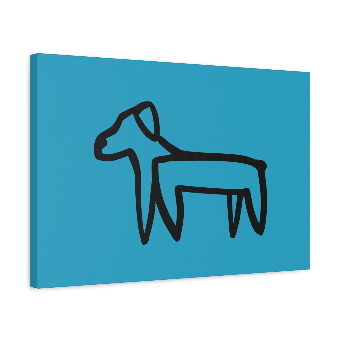 Dog Canvas Print on Turquoise (Transparent Style Black Dog) - Dog Drawing Canvas