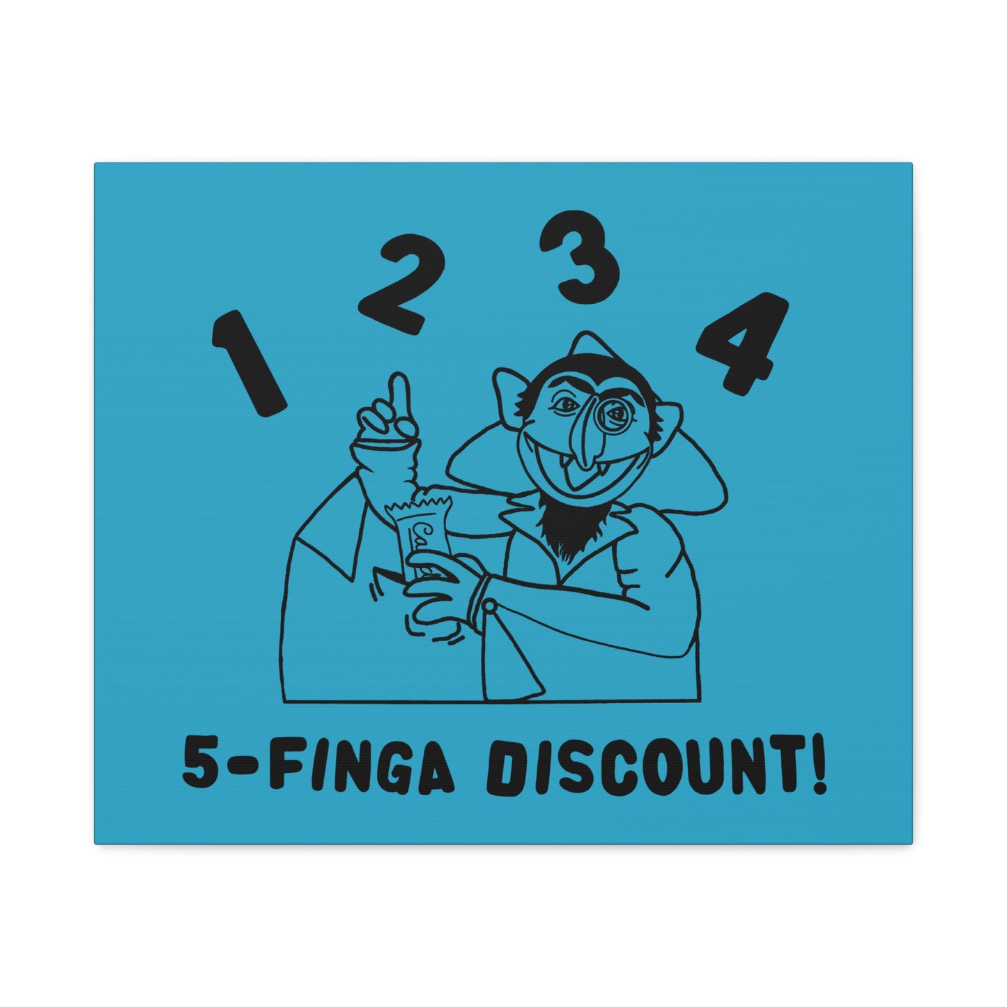 Five Finger Discount Outline Canvas Print Turquoise - Sesame Street The Count Parody Art Print