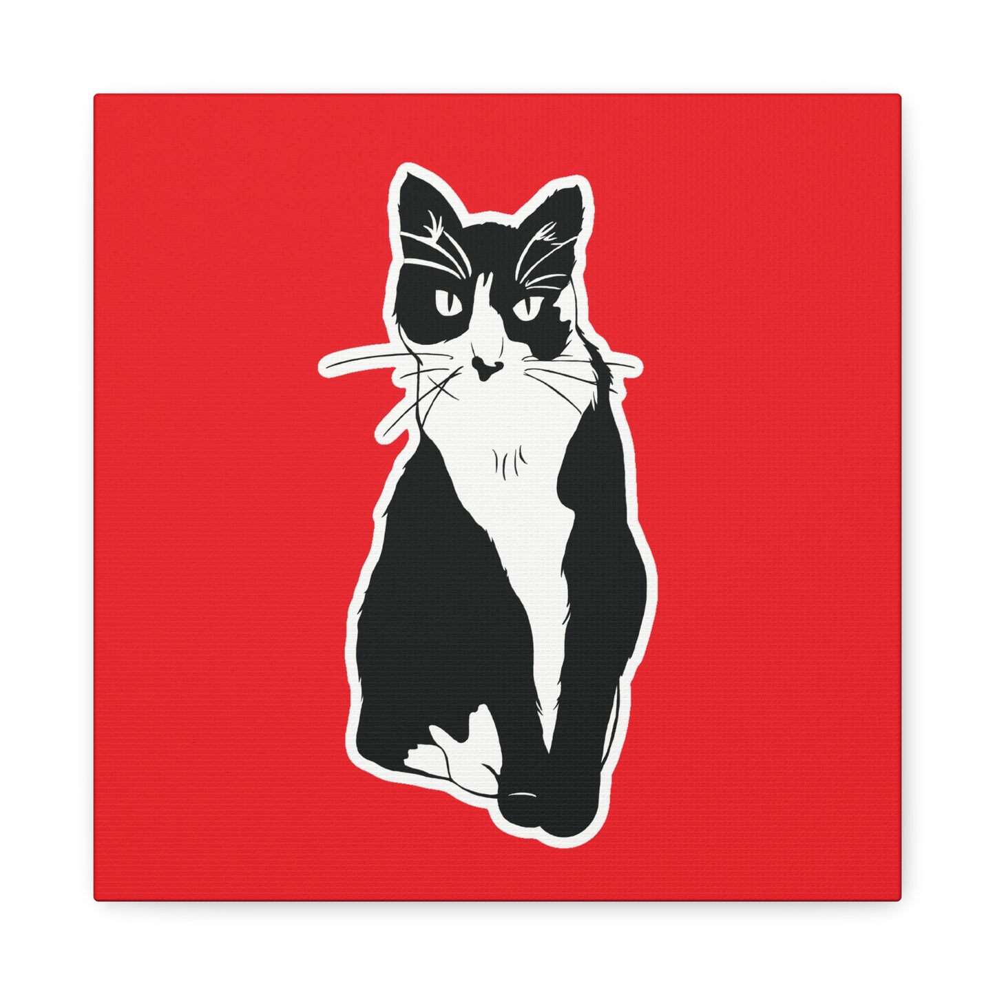 Cat Canvas Print on Red (Sticker Style Cat) - Cat Drawing Art