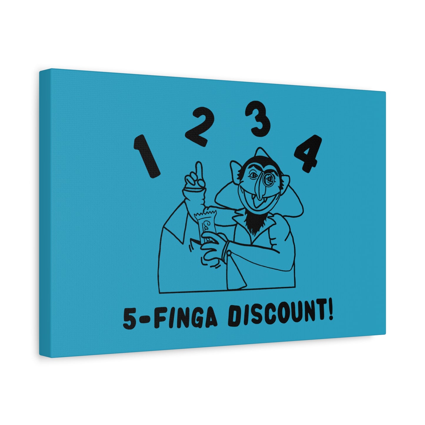 Five Finger Discount Outline Canvas Print Turquoise - Sesame Street The Count Parody Art Print