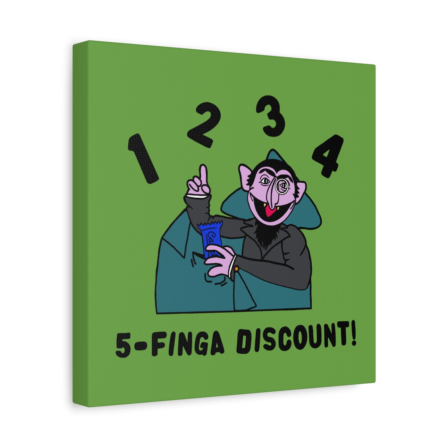 Five Finger Discount Canvas Print Green - Sesame Street The Count Parody Art Print