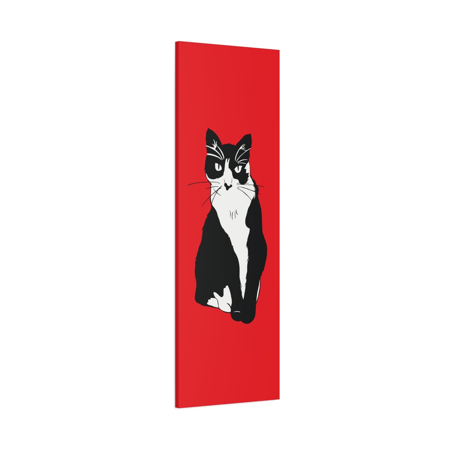 Cat Canvas on Red (B&W Style Cat) - Cat Drawing Art