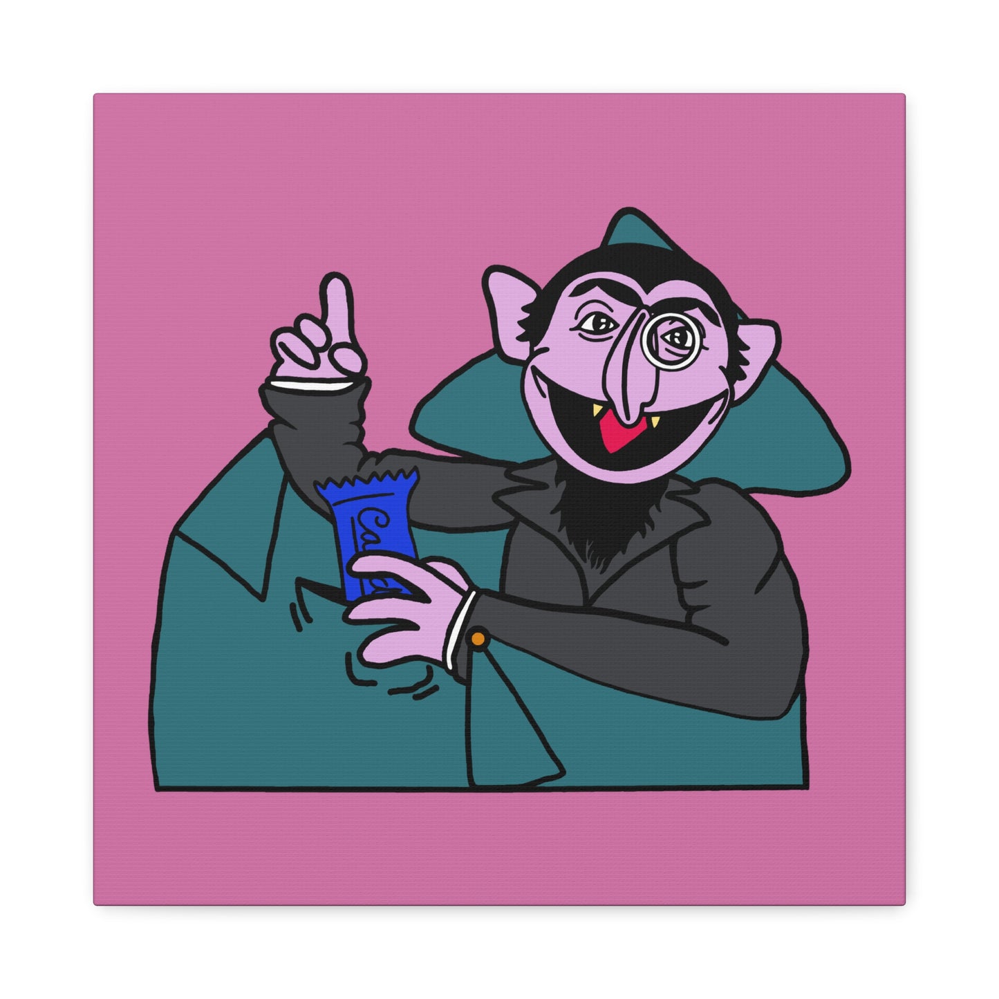 The Count Stealing Candy Canvas Print Light Pink - Sesame Street The Count Parody Art