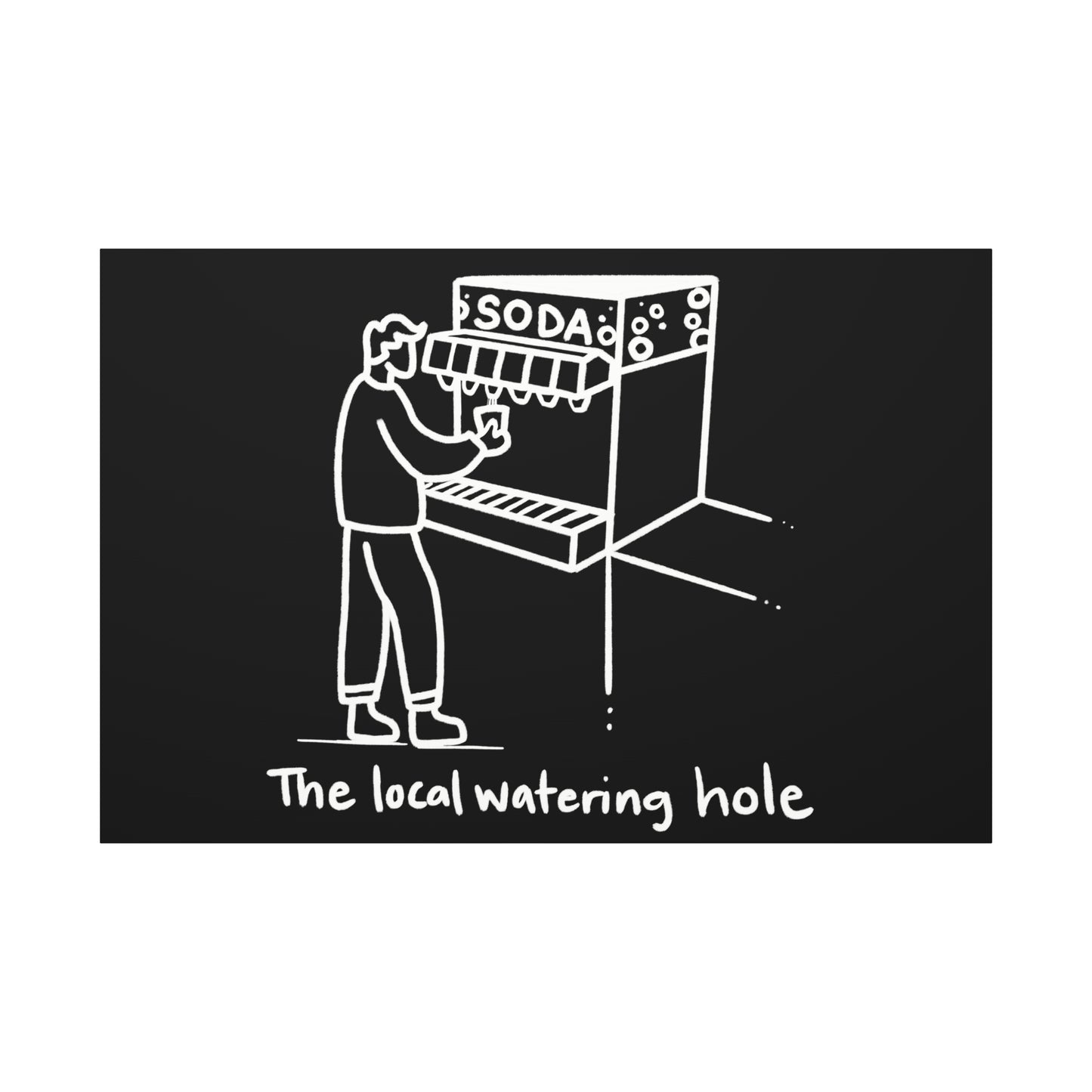Local Watering Hole Canvas Print - White Ink on Black Background