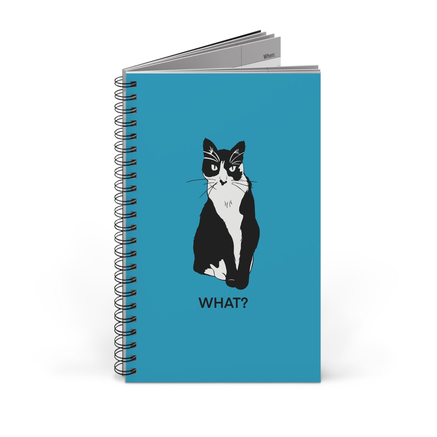 Cattitude Notebook in Turquoise (B&W Style Cat) - Cat Spiral Notebook
