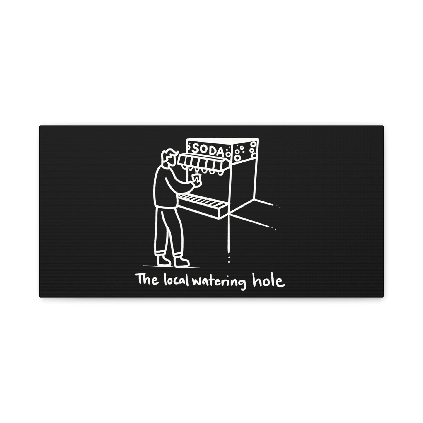 Local Watering Hole Canvas Print - White Ink on Black Background