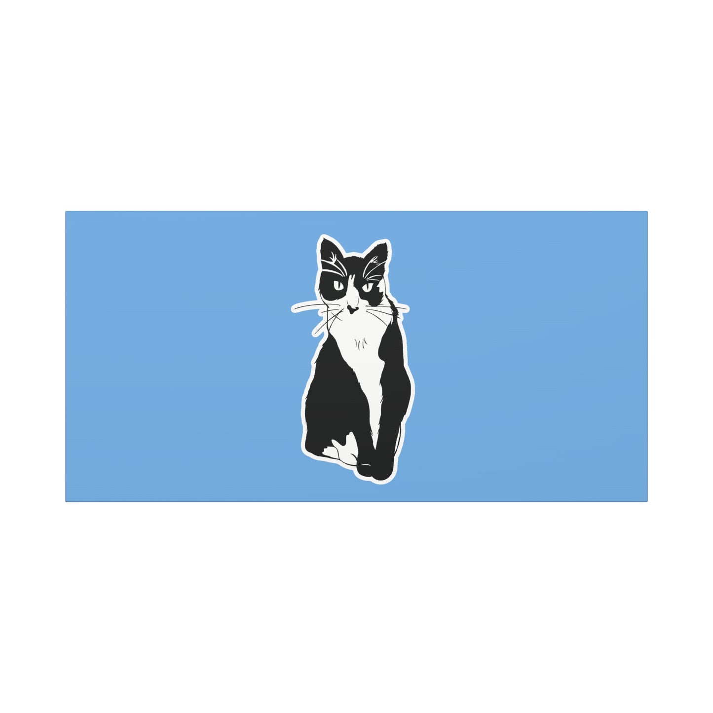 Cat Canvas on Light Blue (Sticker Style Cat) - Cat Drawing Art