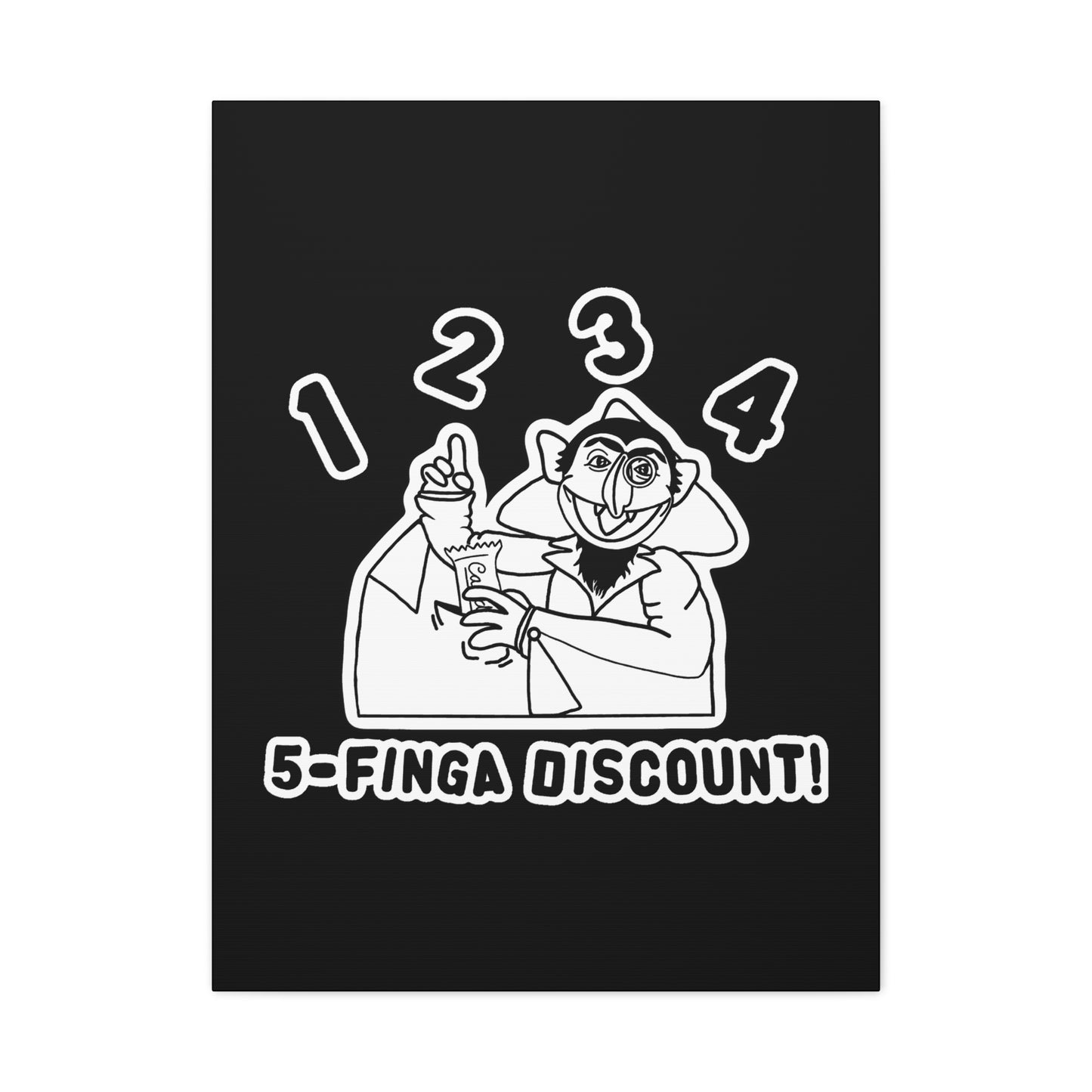 Five Finger Discount Outline Canvas Print Black - Sesame Street The Count Parody Art Print