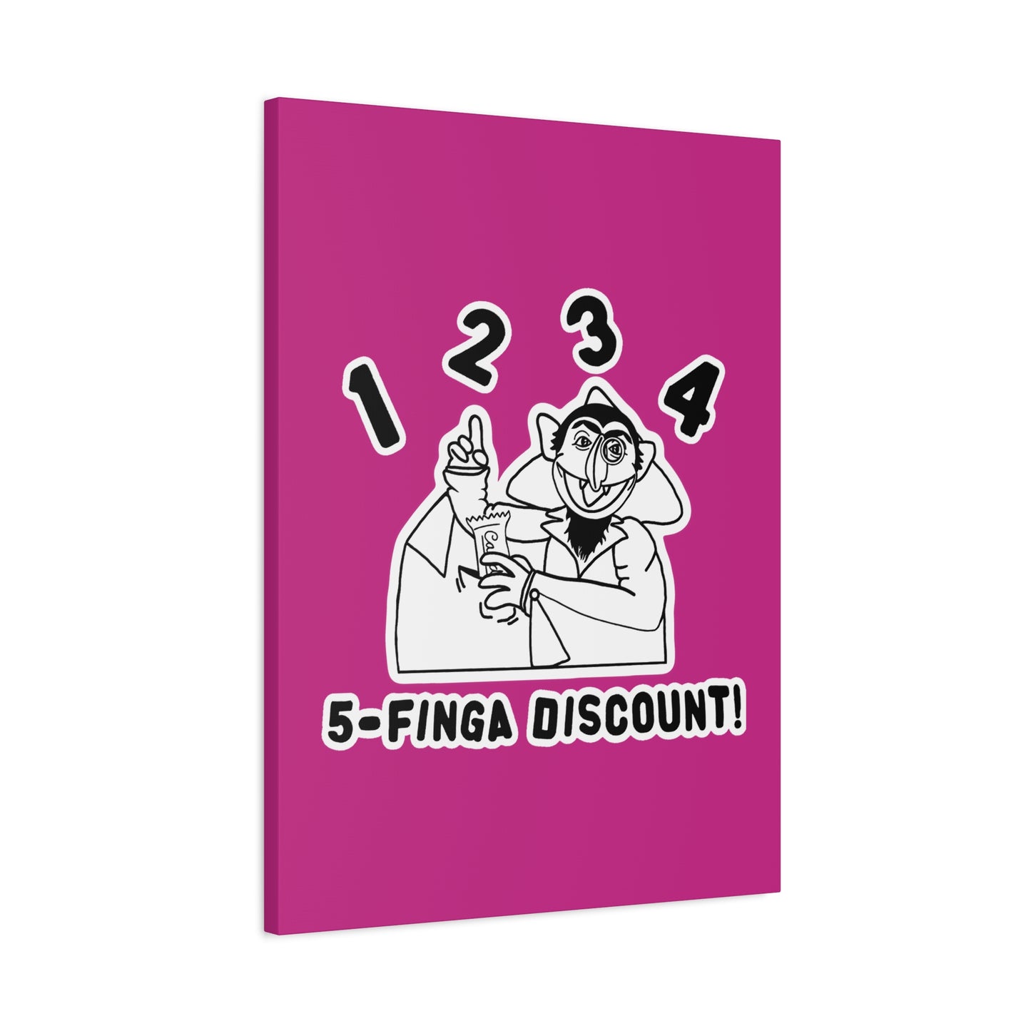 Five Finger Discount Outline Canvas Print Pink - Sesame Street The Count Parody Art Print