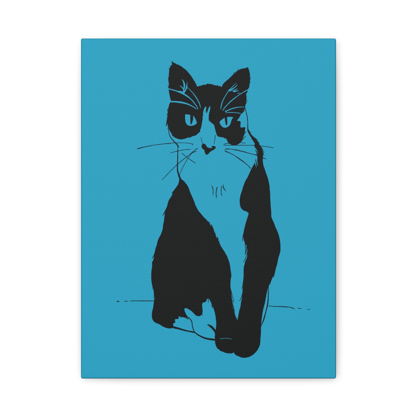 Cat Canvas Print on Turquoise (Transparent Style Cat) - Cat Drawing Art