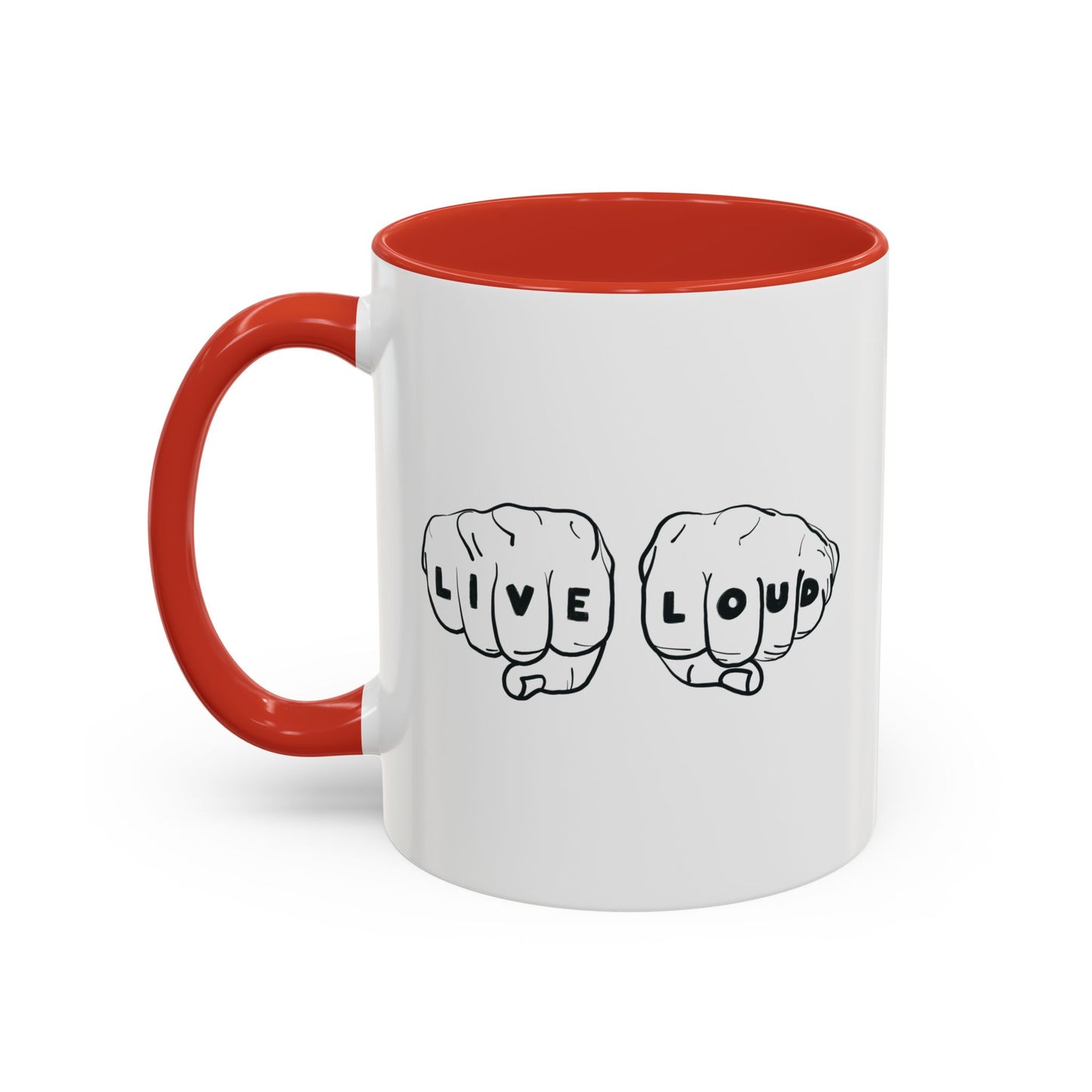 Live Loud Knuckle Tats Tattooed Fists - Four Fists Accent Mug