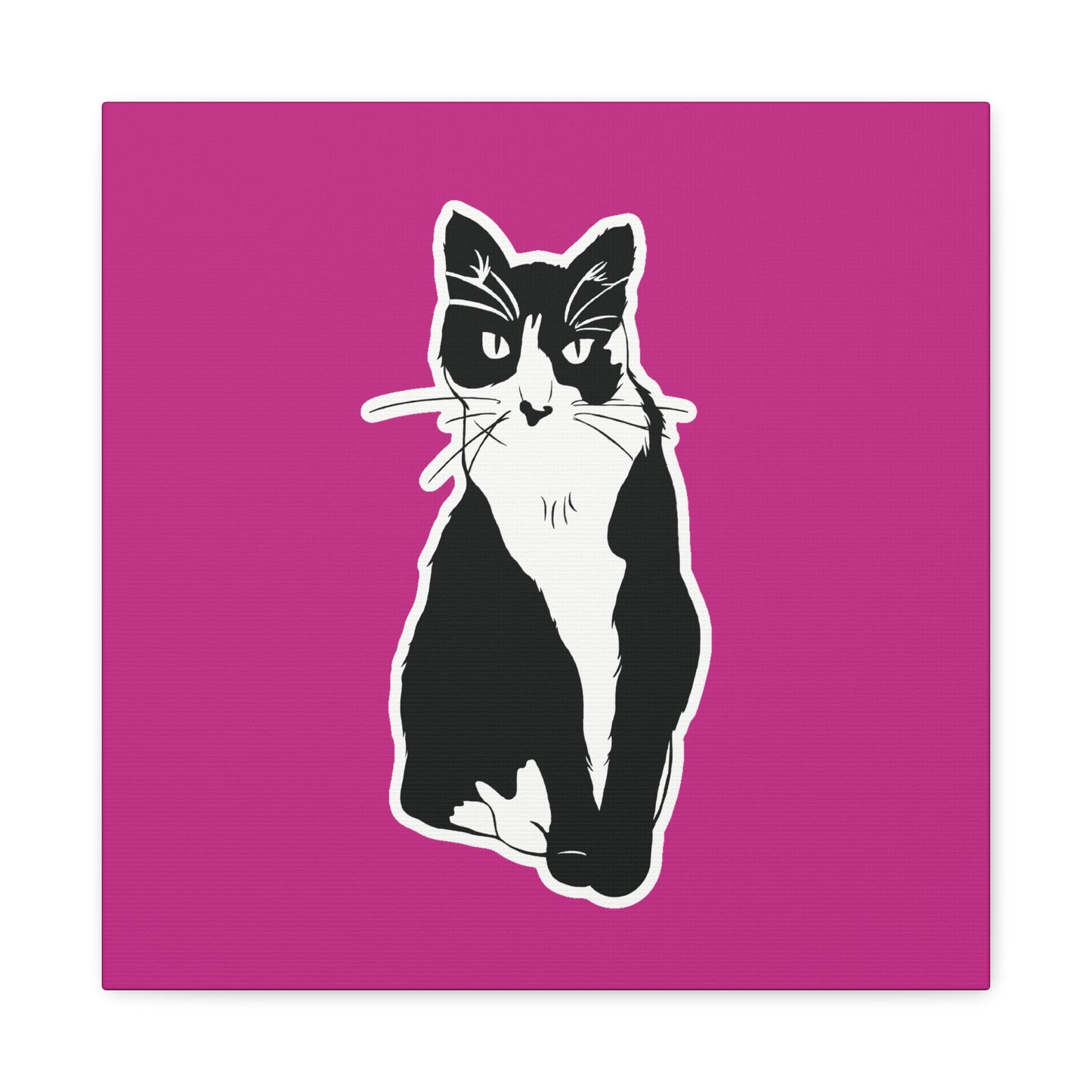 Cat Canvas on Pink (Sticker Style Cat) - Cat Drawing Art