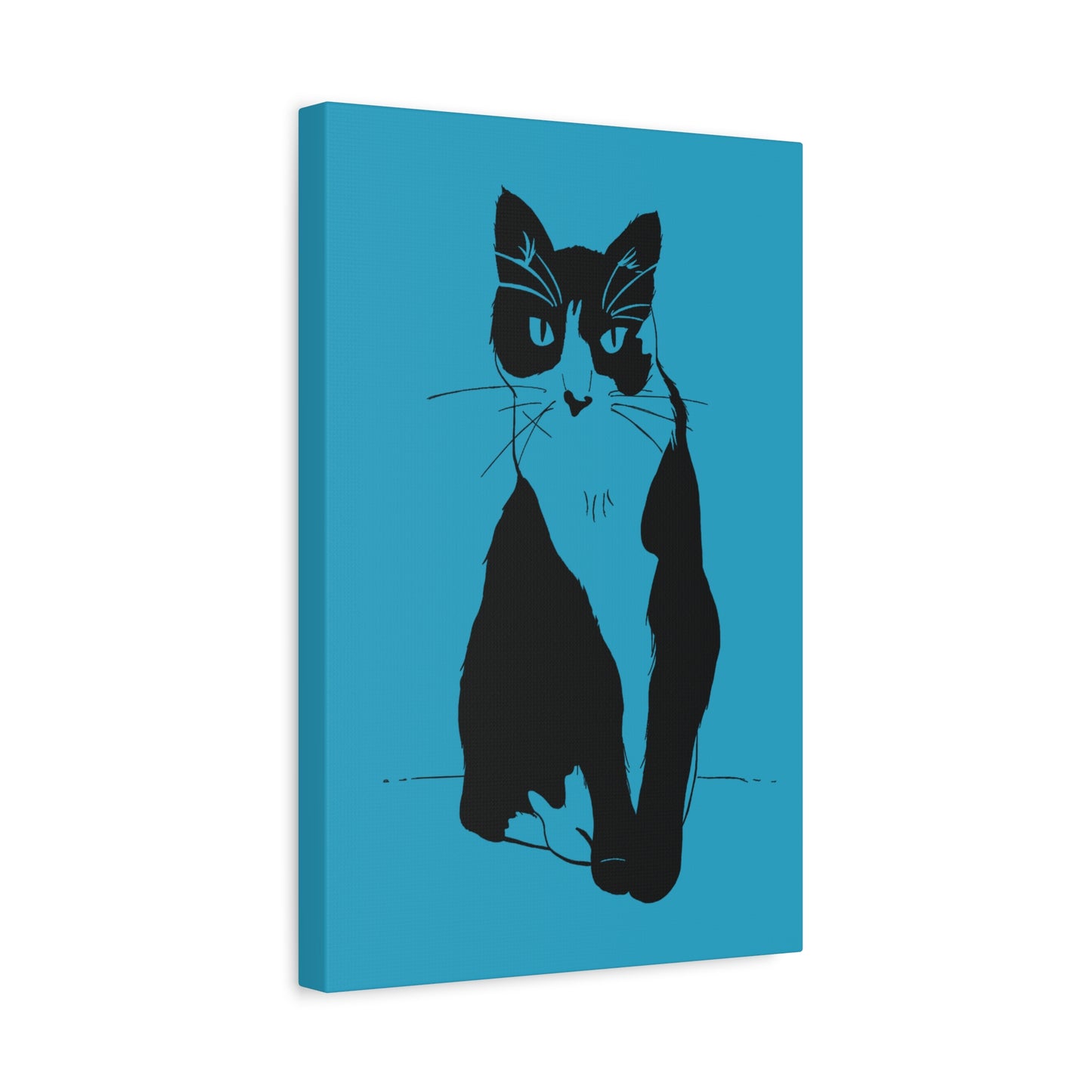 Cat Canvas Print on Turquoise (Transparent Style Cat) - Cat Drawing Art