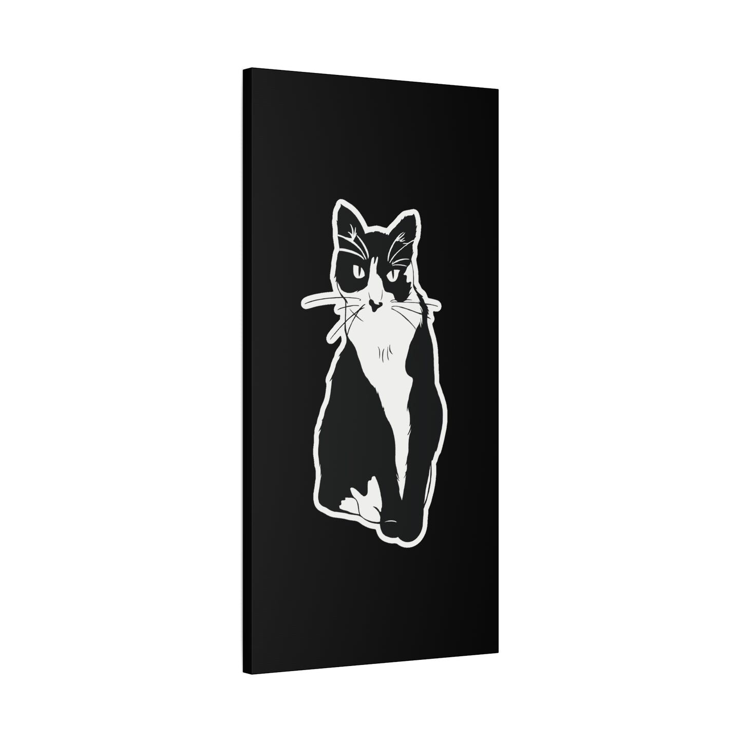 Cat Canvas Print on Black (Sticker Style Cat) - Cat Drawing Art