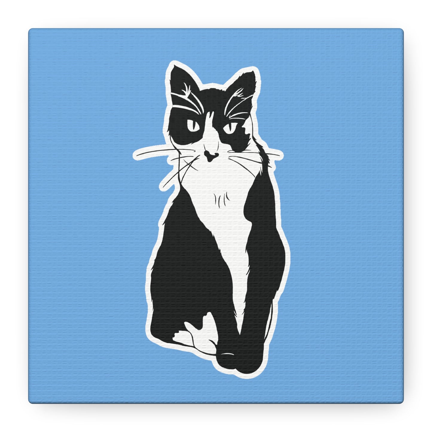 Cat Canvas on Light Blue (Sticker Style Cat) - Cat Drawing Art