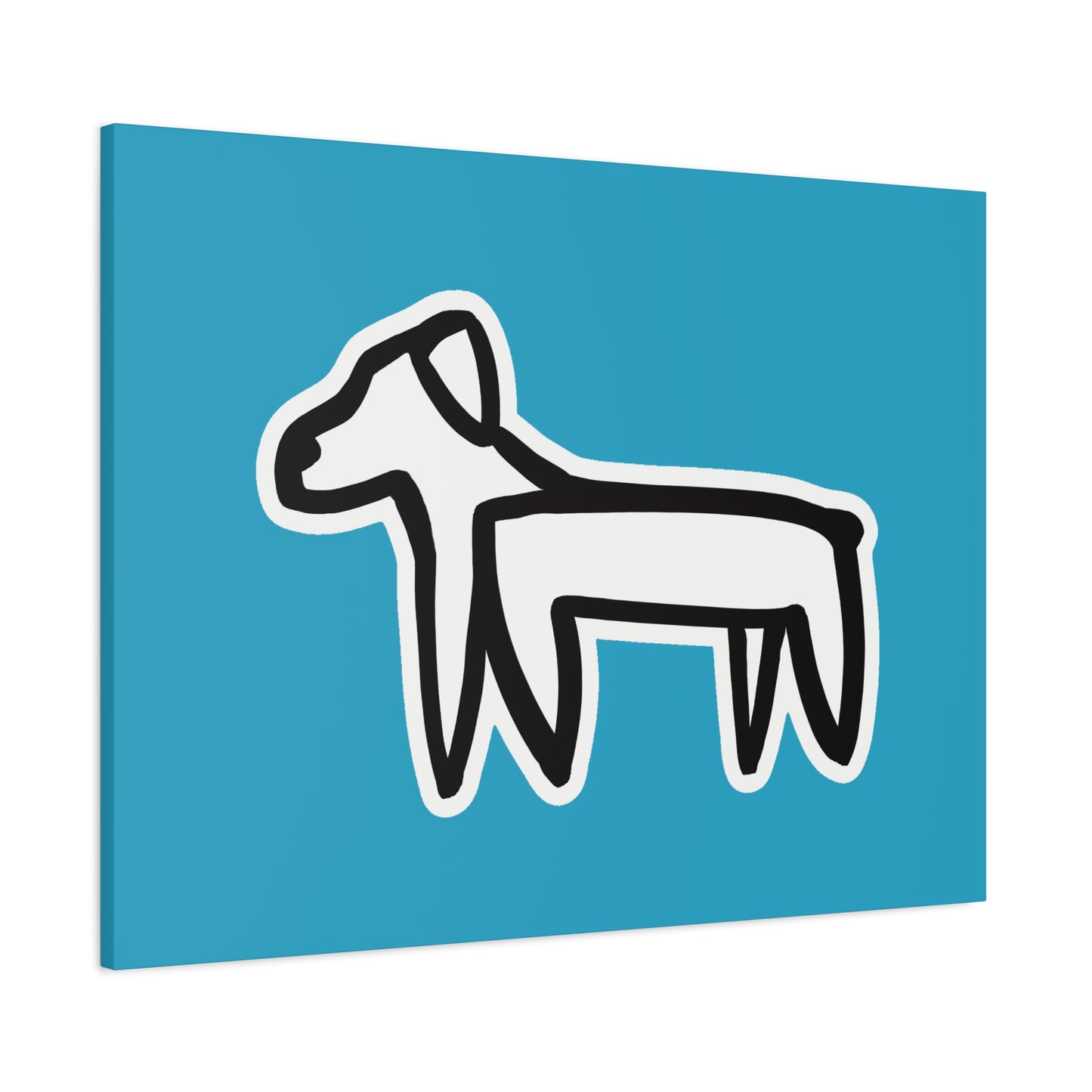 Dog Canvas Print on Turquoise (Sticker Style Black Dog) - Dog Drawing Wall Art