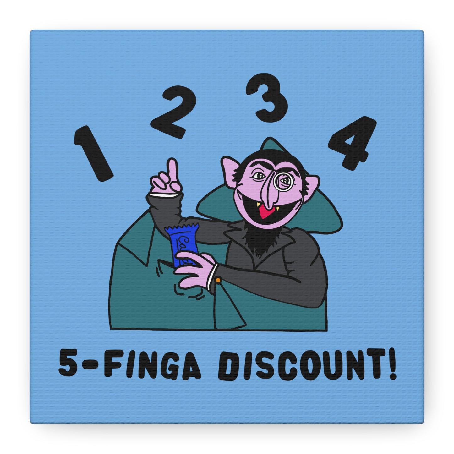 Five Finger Discount Canvas Print Light Blue - Sesame Street The Count Parody Art Print