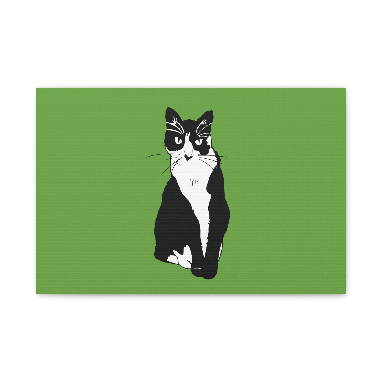 Cat Canvas on Green (B&W Style Cat) - Cat Drawing Art
