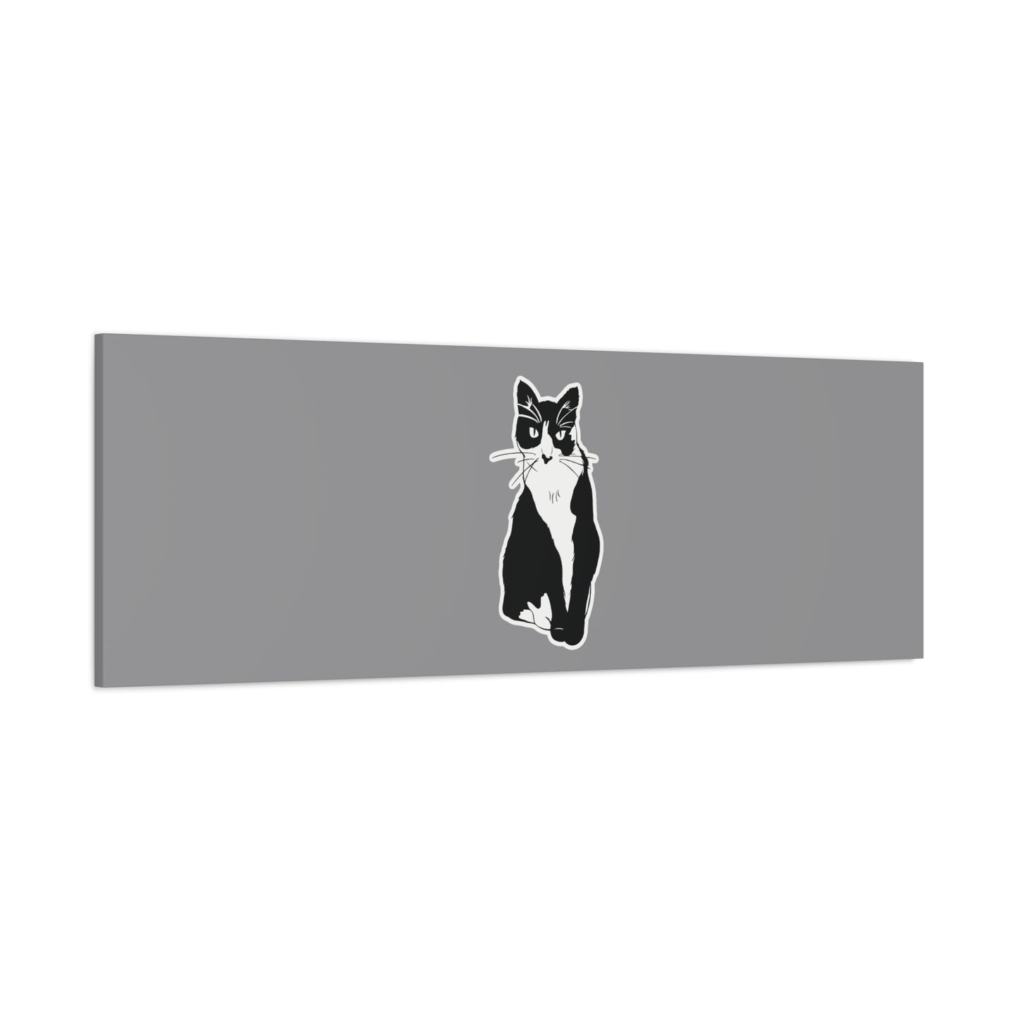 Cat Canvas Print on Grey (Sticker Style Cat) - Cat Drawing Wall Art
