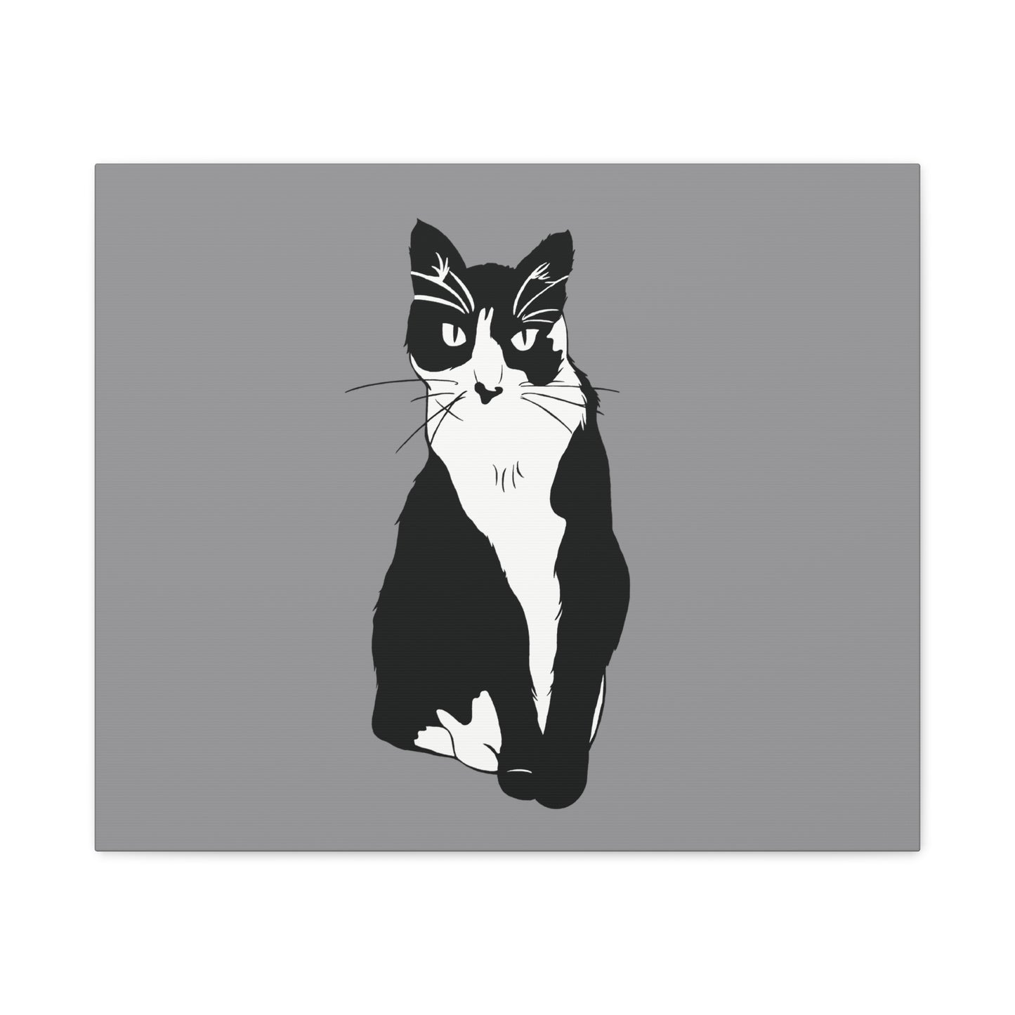Cat Canvas on Grey (B&W Style Cat) - Cat Drawing Art
