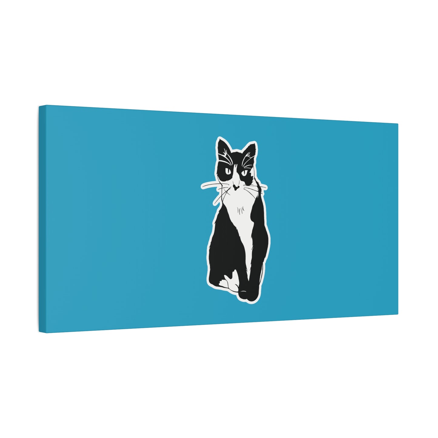 Cat Canvas Print on Turquoise (Sticker Style Cat) - Cat Drawing Art