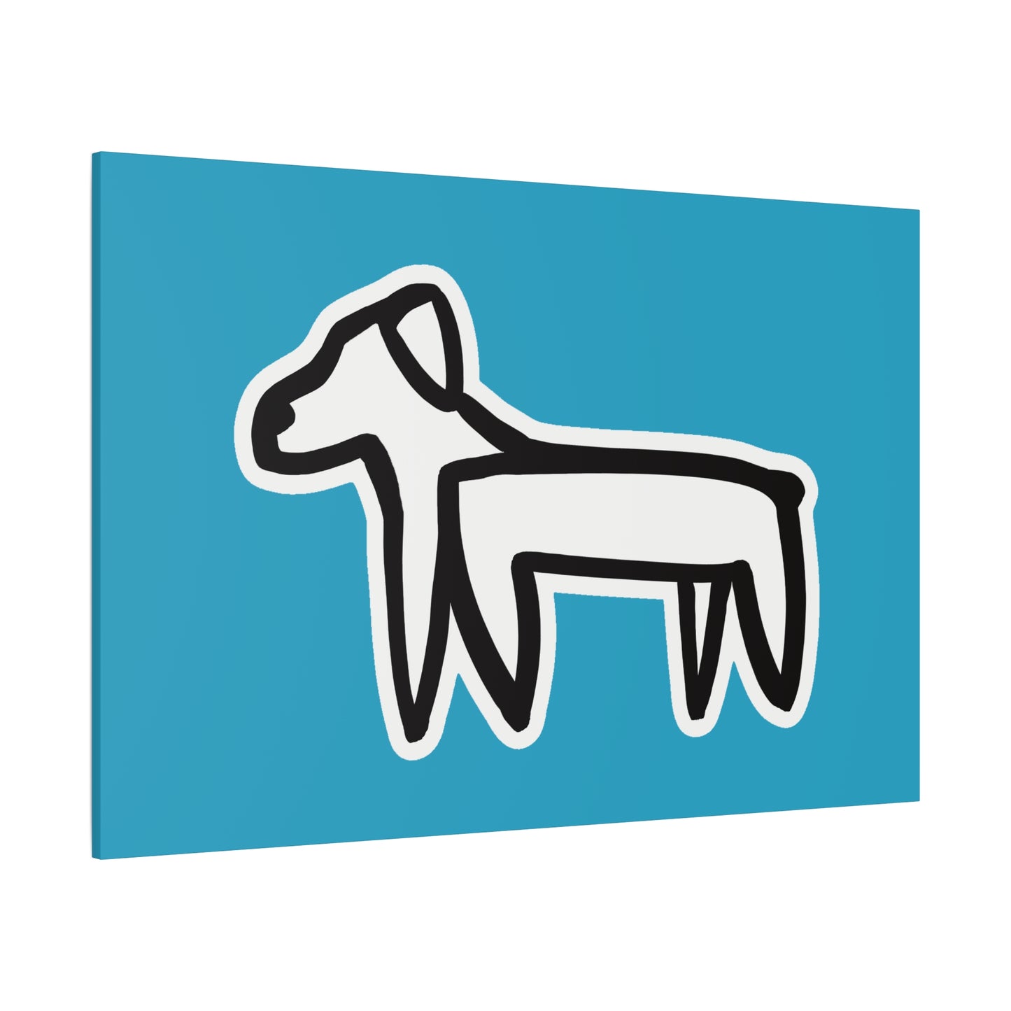 Dog Canvas Print on Turquoise (Sticker Style Black Dog) - Dog Drawing Wall Art