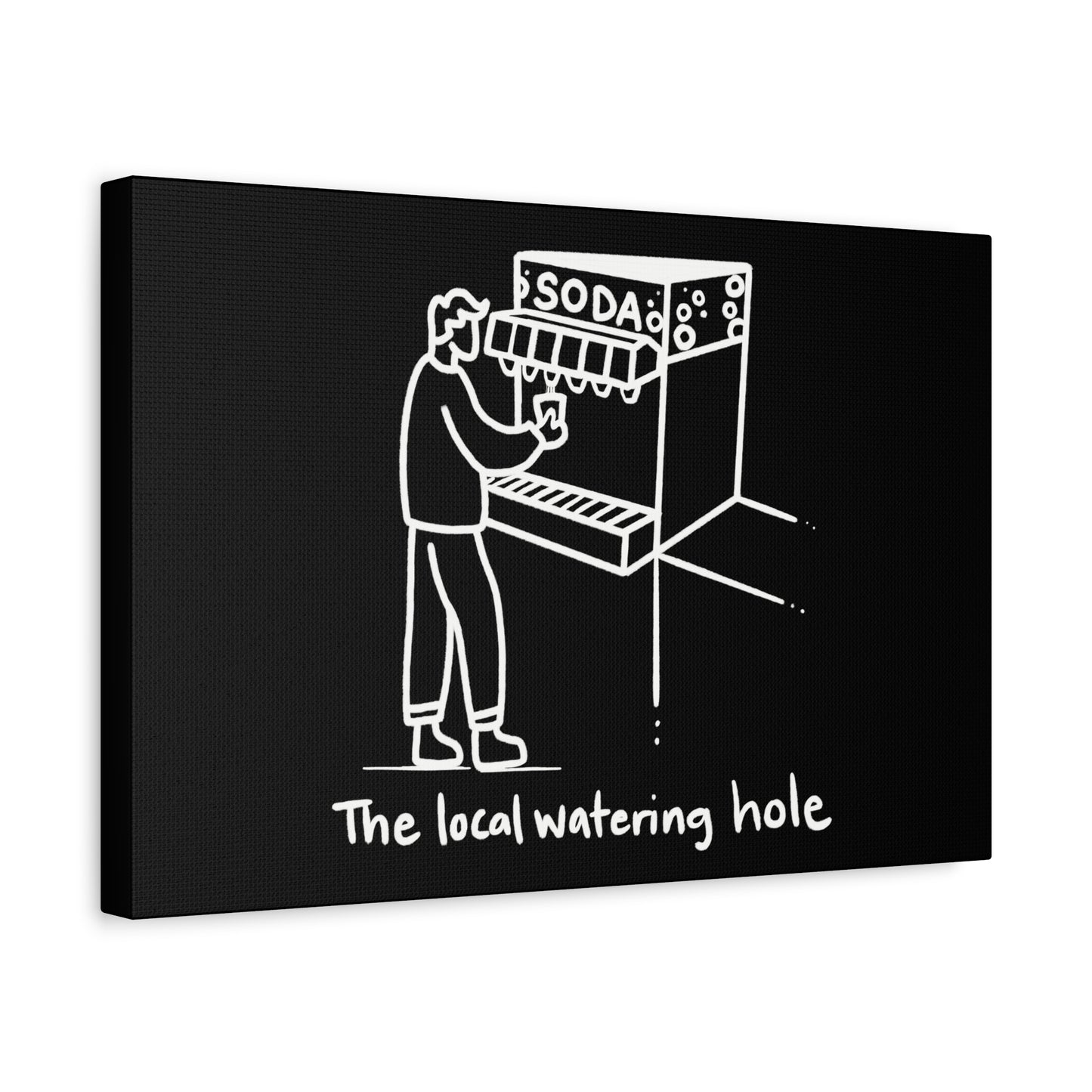 Local Watering Hole Canvas Print - White Ink on Black Background