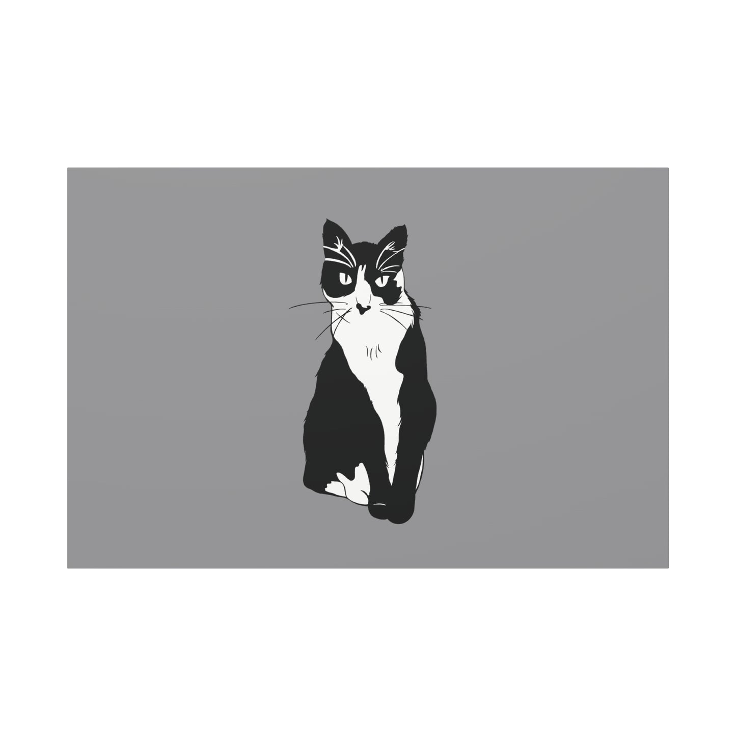 Cat Canvas on Grey (B&W Style Cat) - Cat Drawing Art