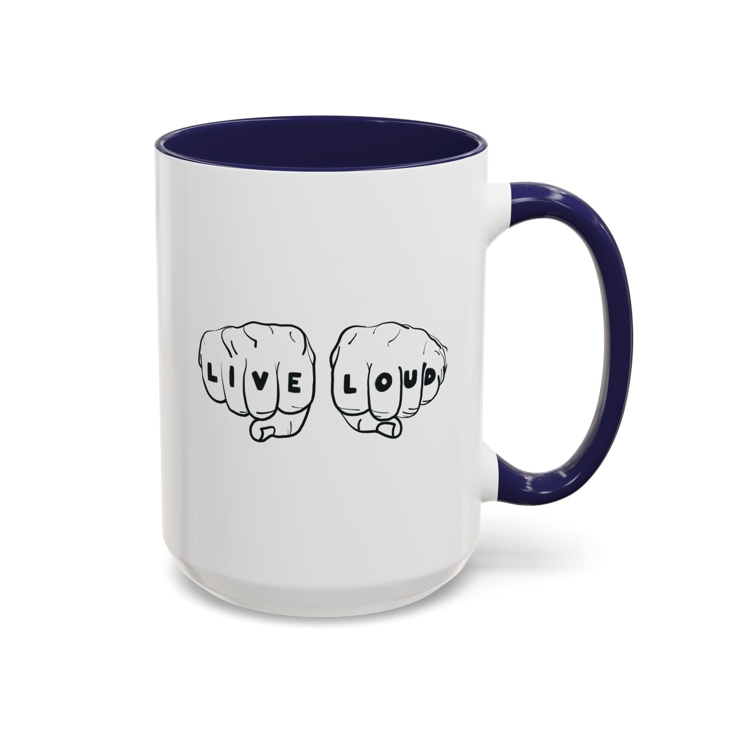Live Loud Knuckle Tats Tattooed Fists - Four Fists Accent Mug