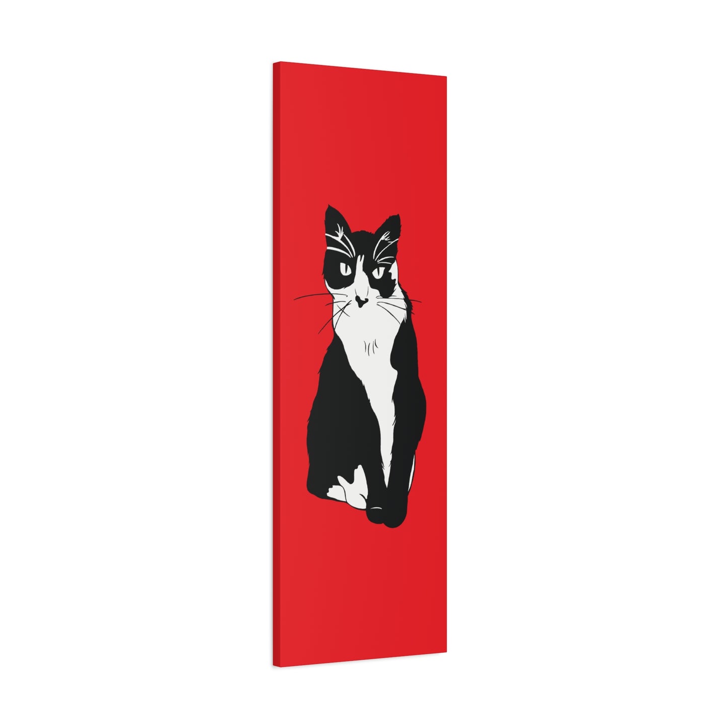 Cat Canvas on Red (B&W Style Cat) - Cat Drawing Art