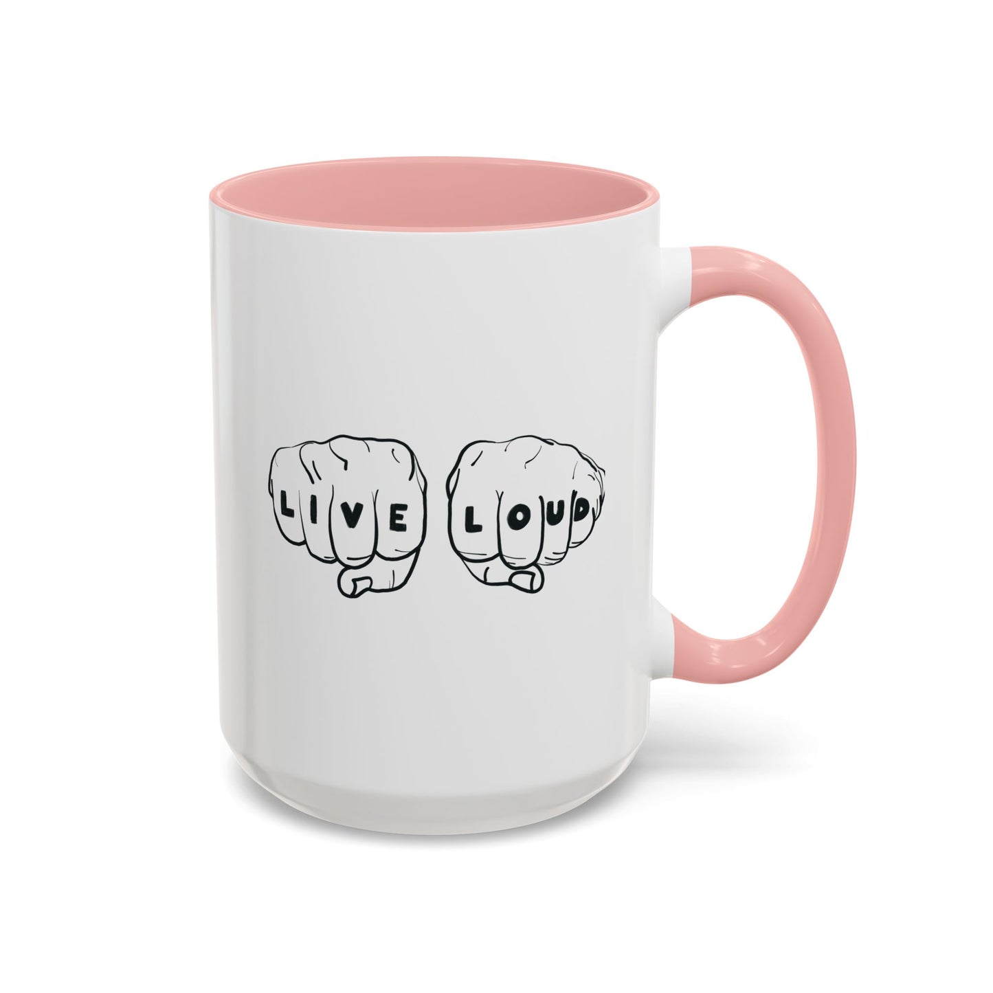 Live Loud Knuckle Tats Tattooed Fists - Four Fists Accent Mug