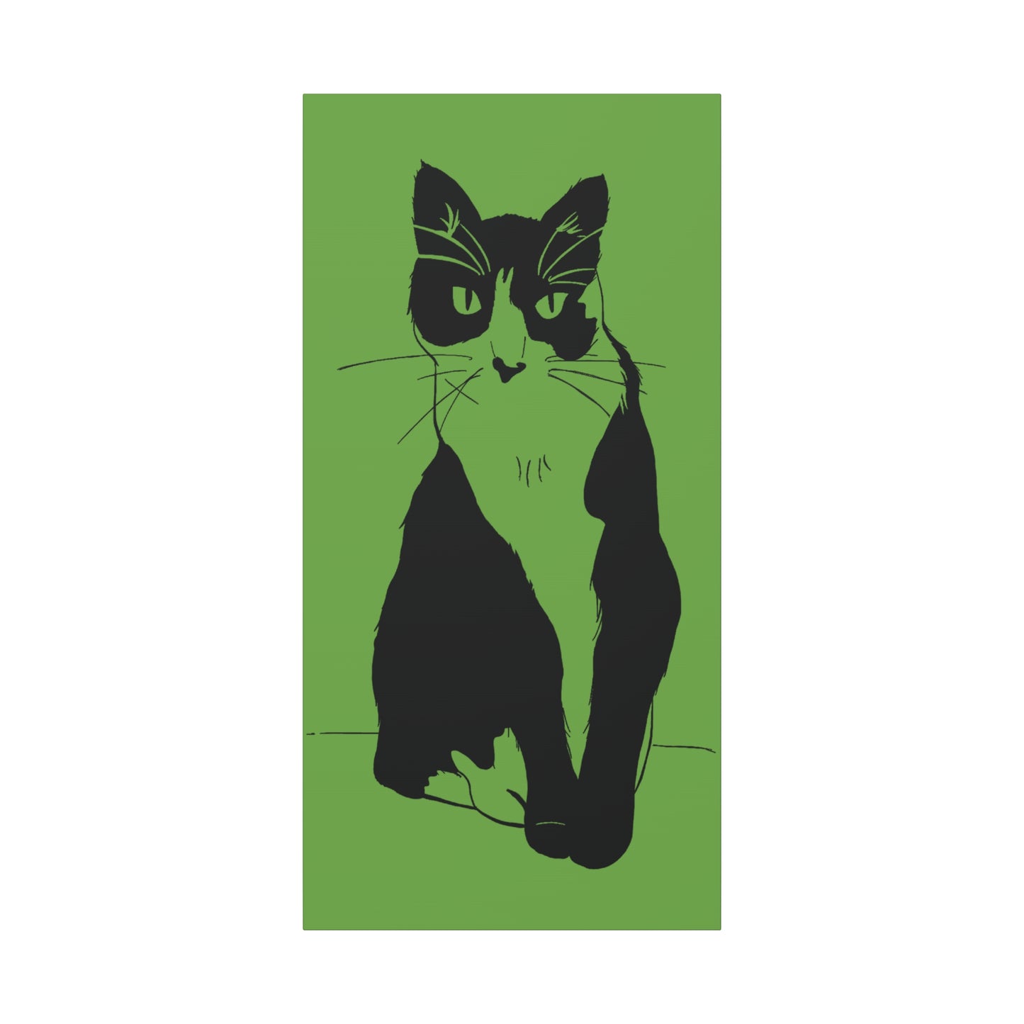 Cat Canvas Print on Green (Transparent Style Cat) - Cat Drawing Art