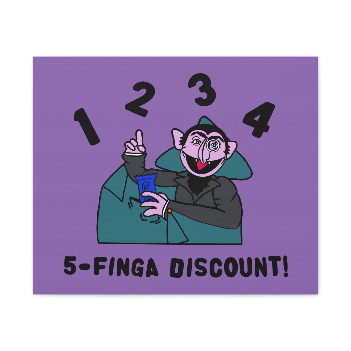 Five Finger Discount Canvas Print Light Purple - Sesame Street The Count Parody Art Print