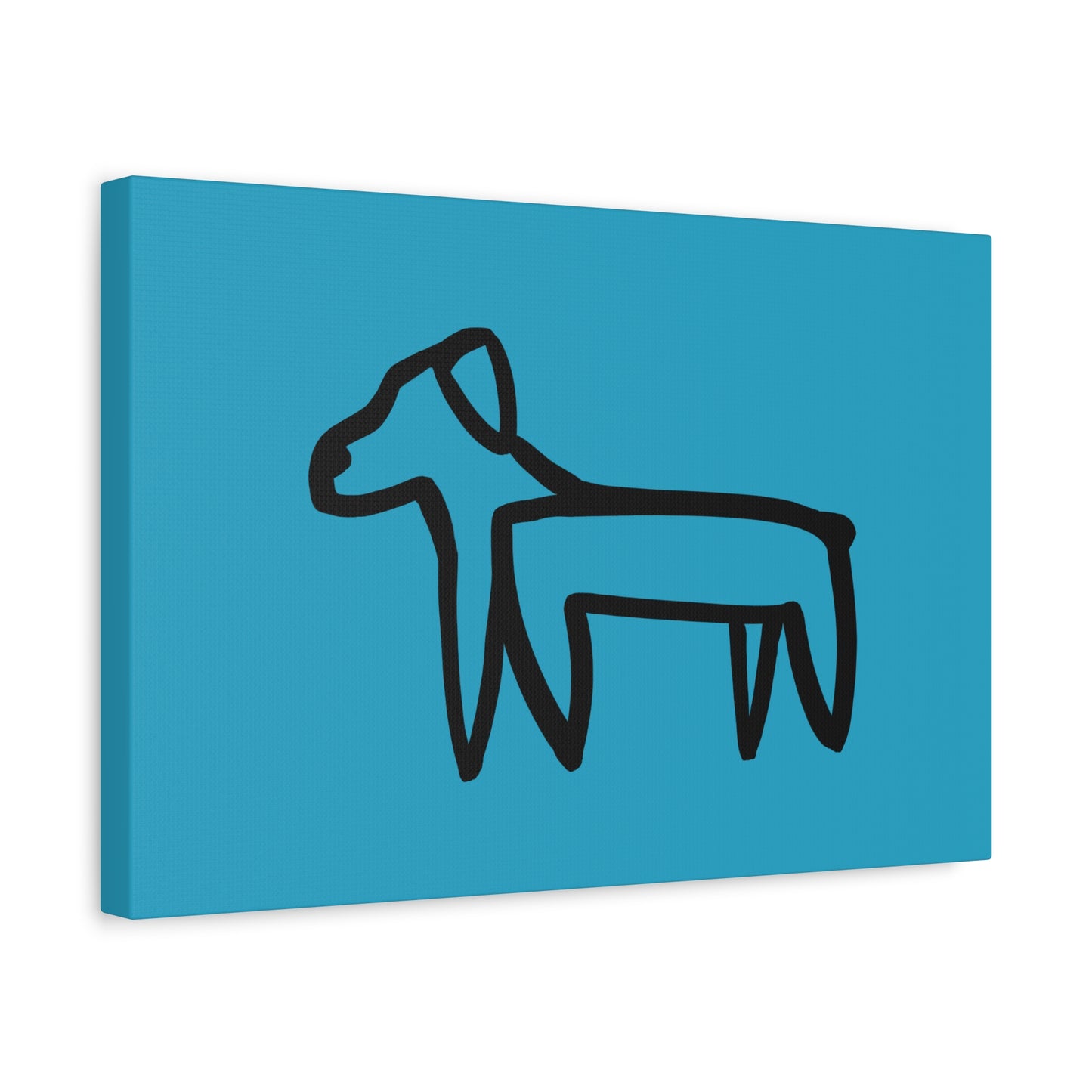 Dog Canvas Print on Turquoise (Transparent Style Black Dog) - Dog Drawing Canvas