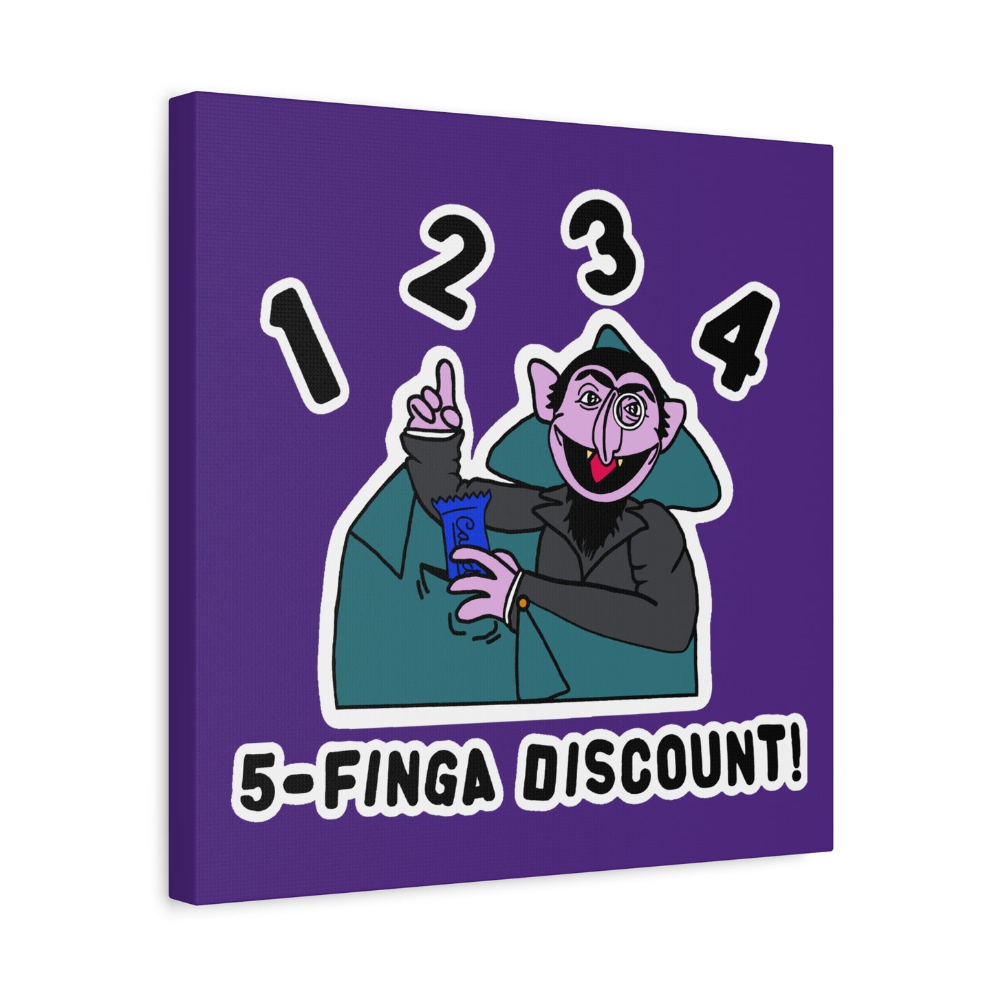 Five Finger Discount Canvas Print Light Purple - Sesame Street The Count Parody Art Print
