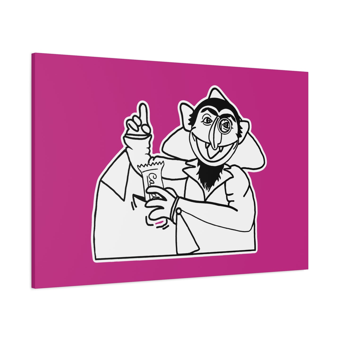 The Count Stealing Candy Outline Canvas Print Pink - Sesame Street The Count Parody Art