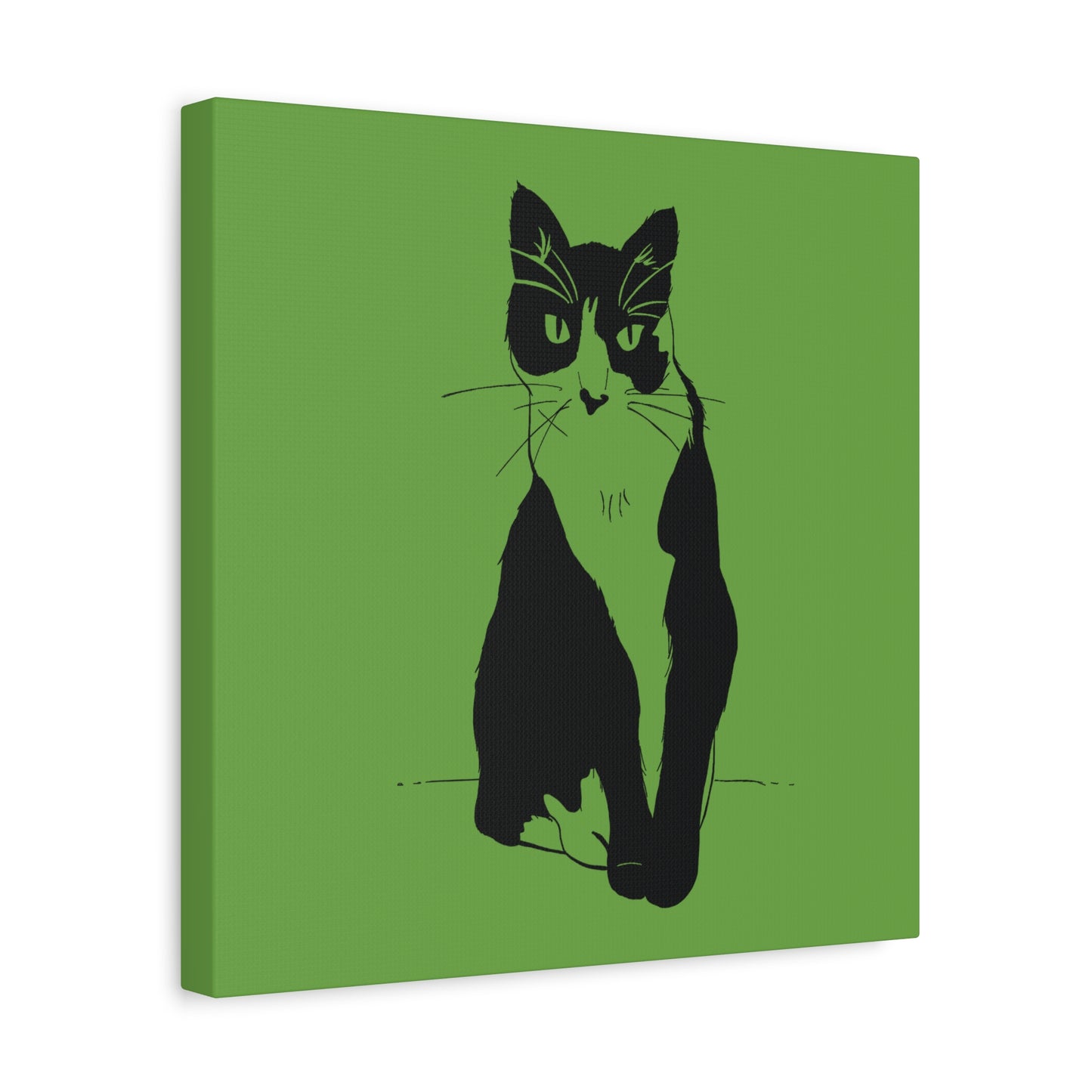 Cat Canvas Print on Green (Transparent Style Cat) - Cat Drawing Art