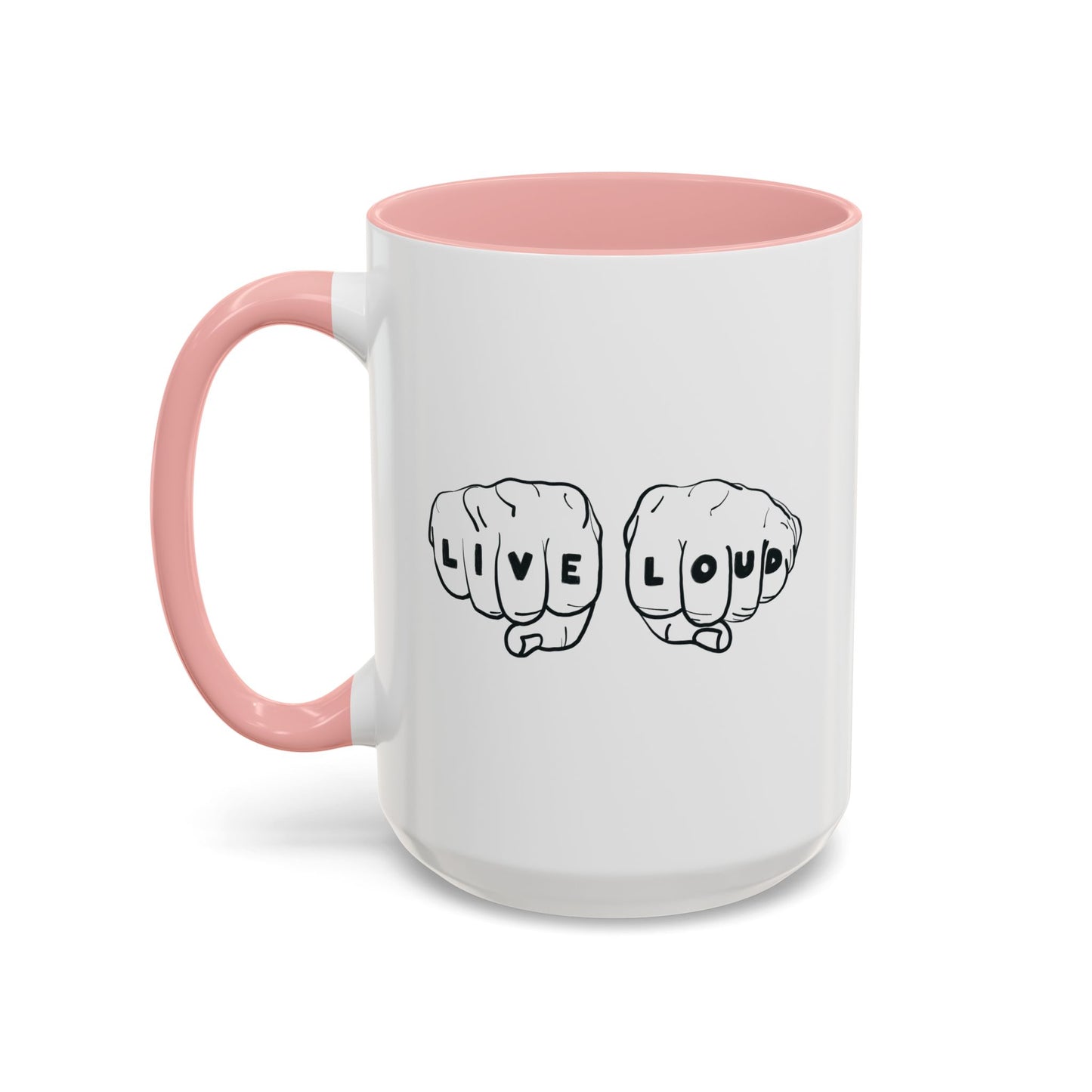 Live Loud Knuckle Tats Tattooed Fists - Four Fists Accent Mug