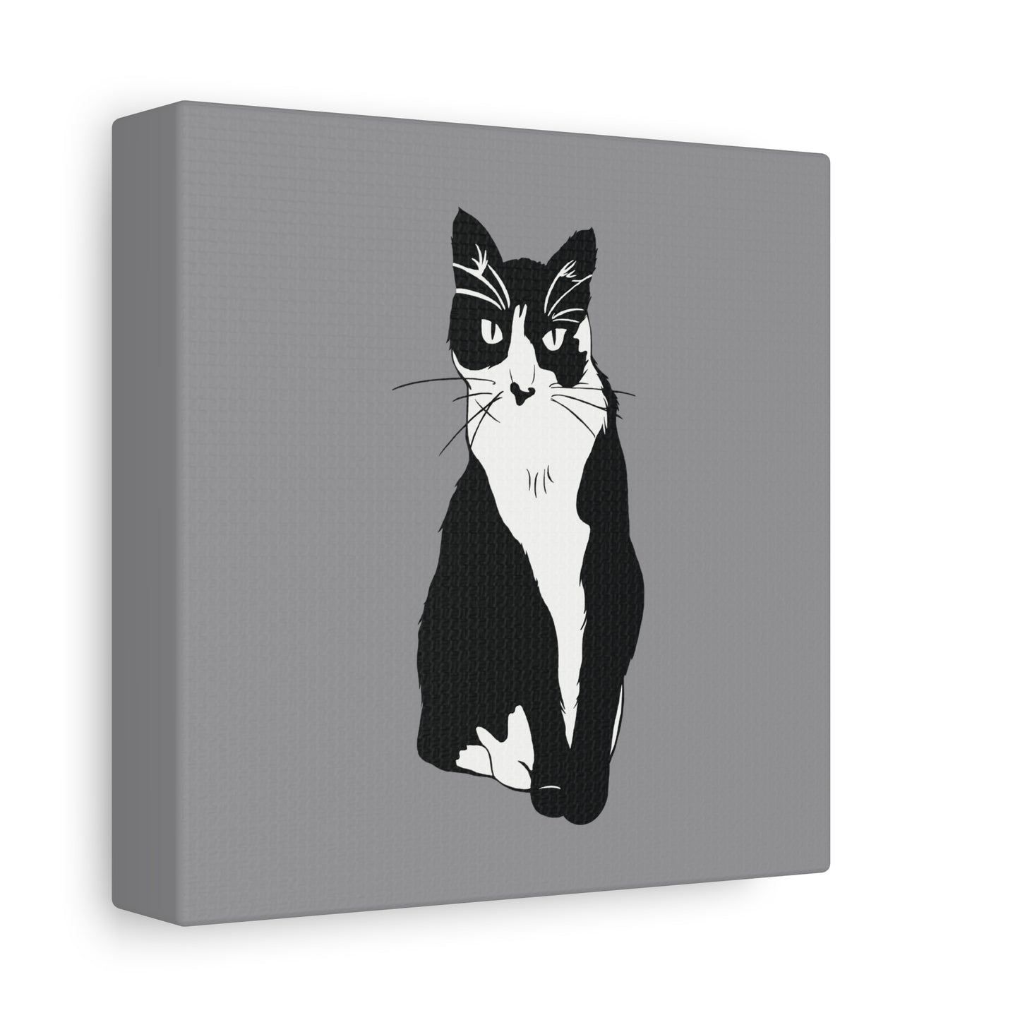 Cat Canvas on Grey (B&W Style Cat) - Cat Drawing Art
