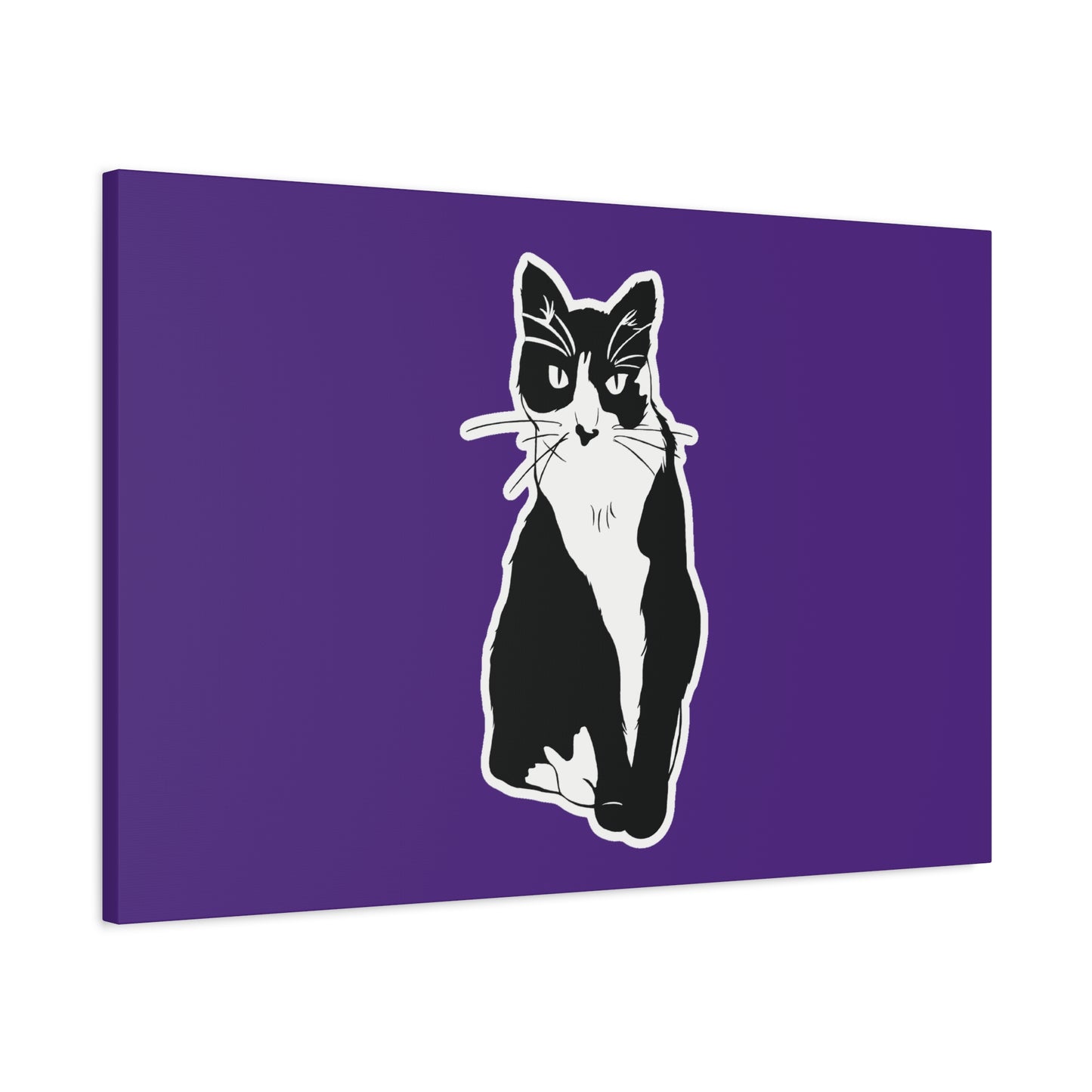 Cat Canvas Print on Purple (Sticker Style Cat) - Cat Drawing Art