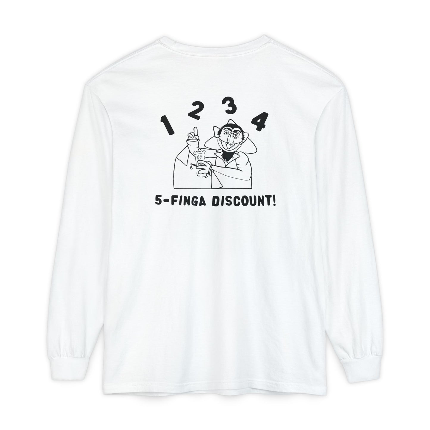 Five Finger Discount Outline Long Sleeve Tee Back Design - Sesame Street The Count Parody Shirt