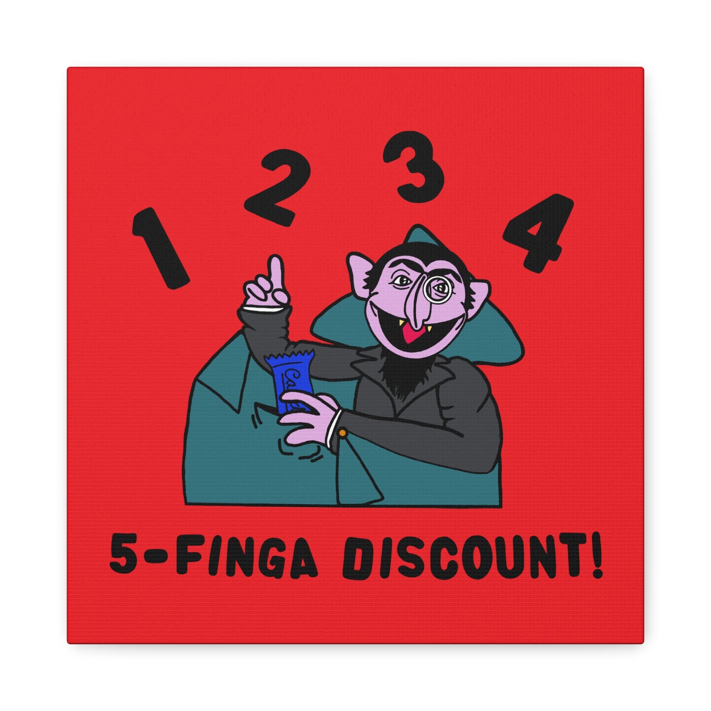 Five Finger Discount Canvas Print Red - Sesame Street The Count Parody Art Print