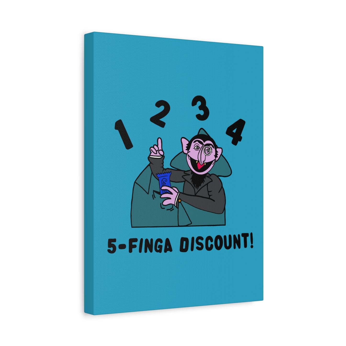 Five Finger Discount Canvas Print Turquoise - Sesame Street The Count Parody Art Print