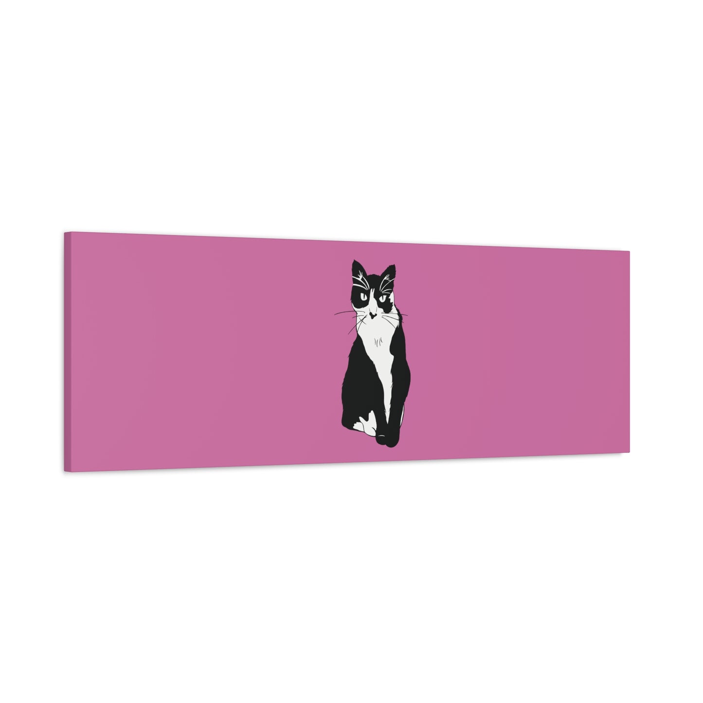 Cat Canvas on Light Pink (B&W Style Cat) - Cat Drawing Art