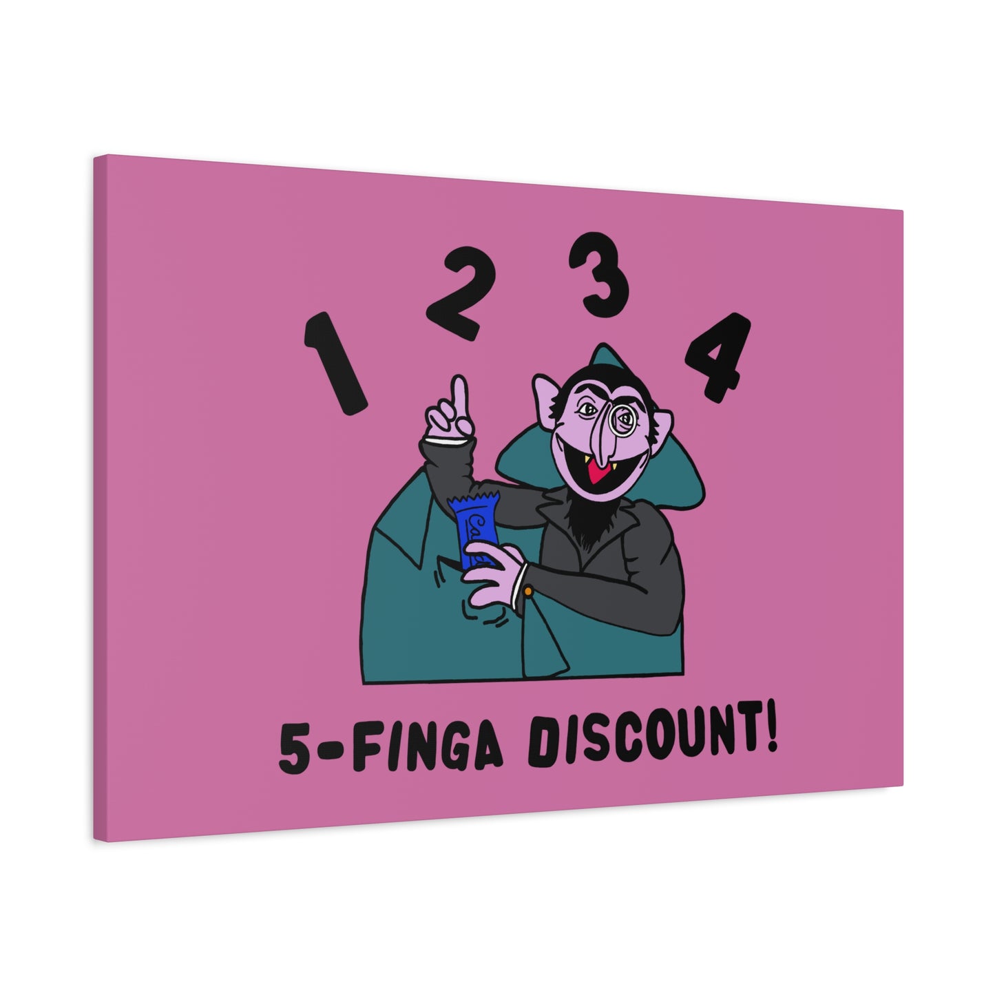 Five Finger Discount Canvas Print Light Pink - Sesame Street The Count Parody Art Print