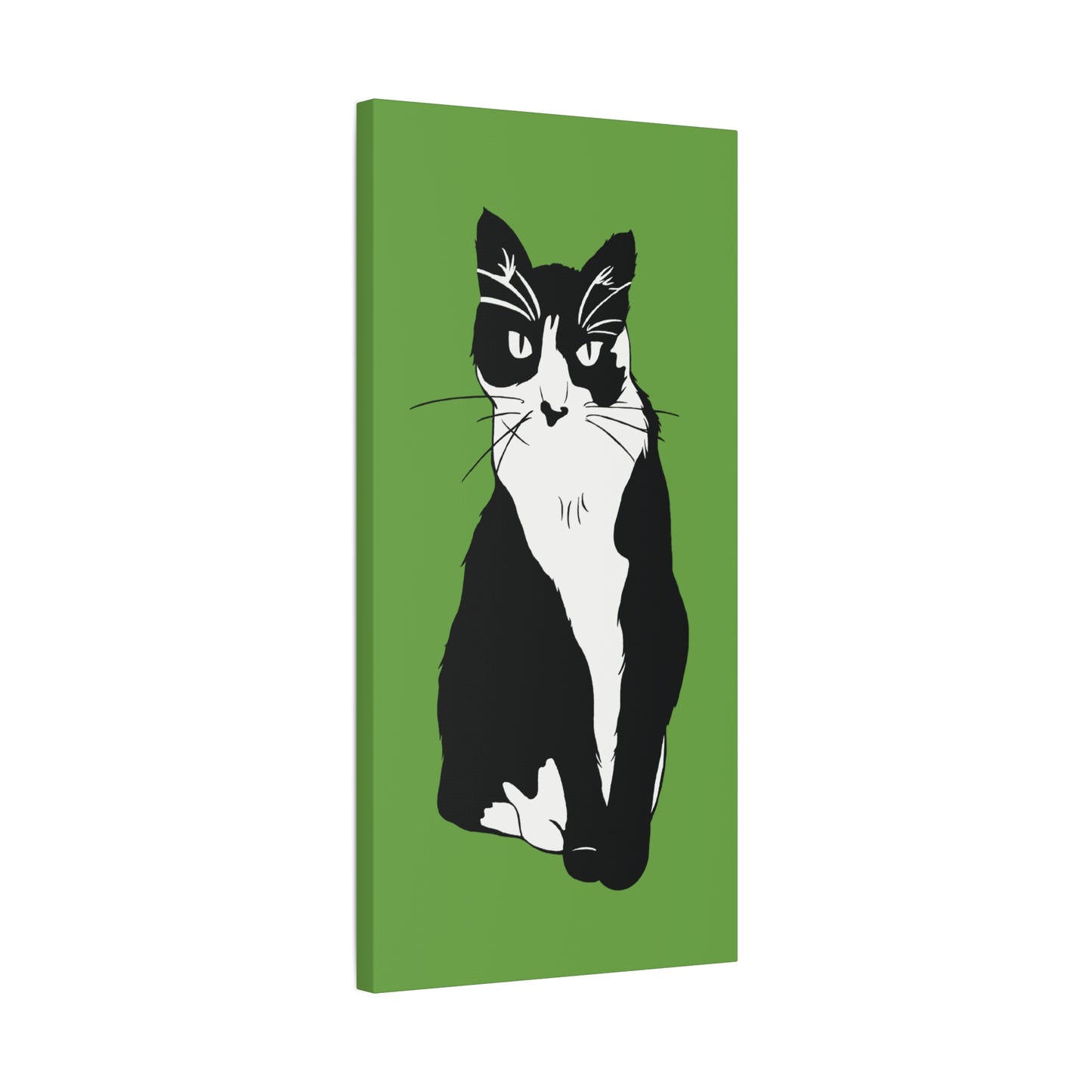 Cat Canvas on Green (B&W Style Cat) - Cat Drawing Art