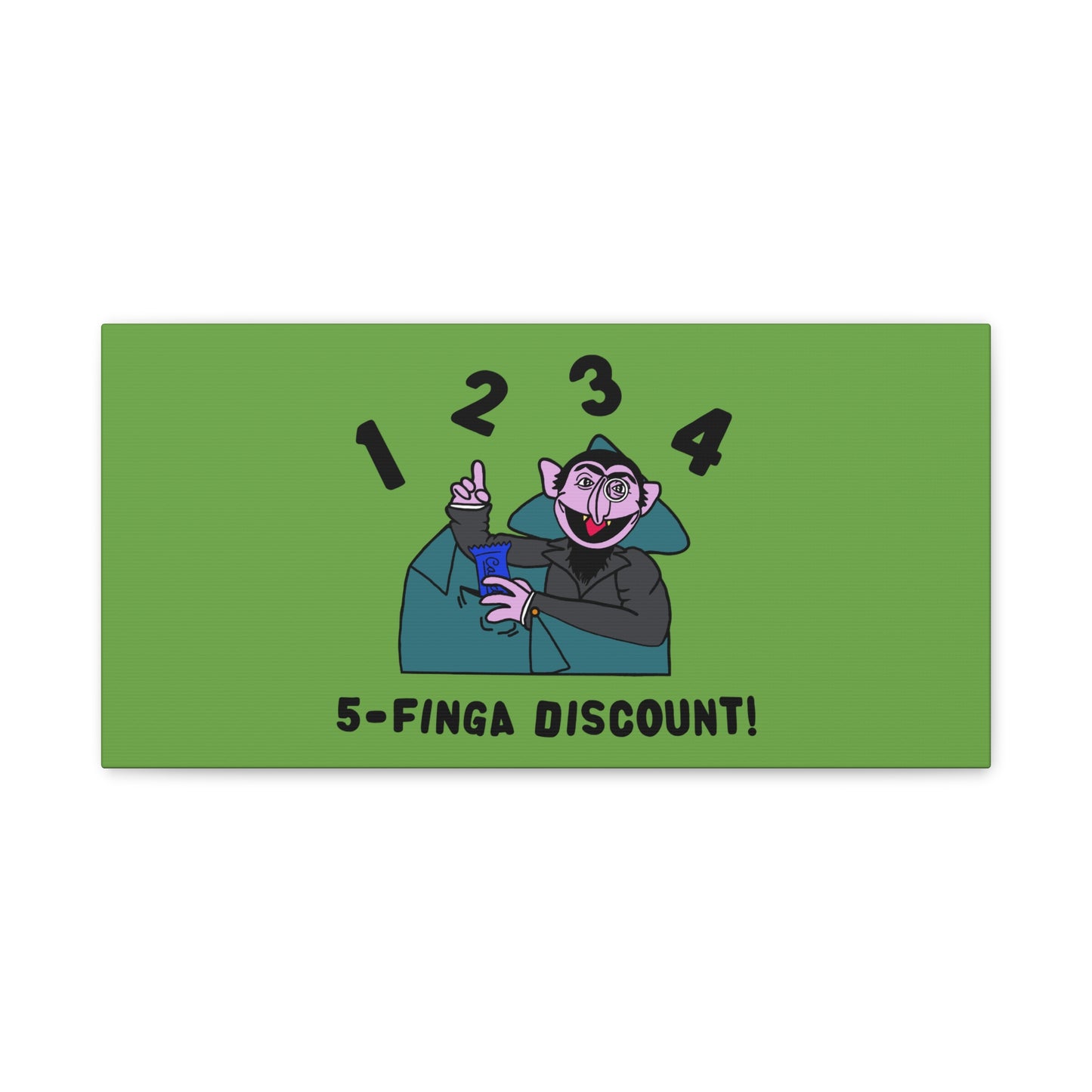Five Finger Discount Canvas Print Green - Sesame Street The Count Parody Art Print